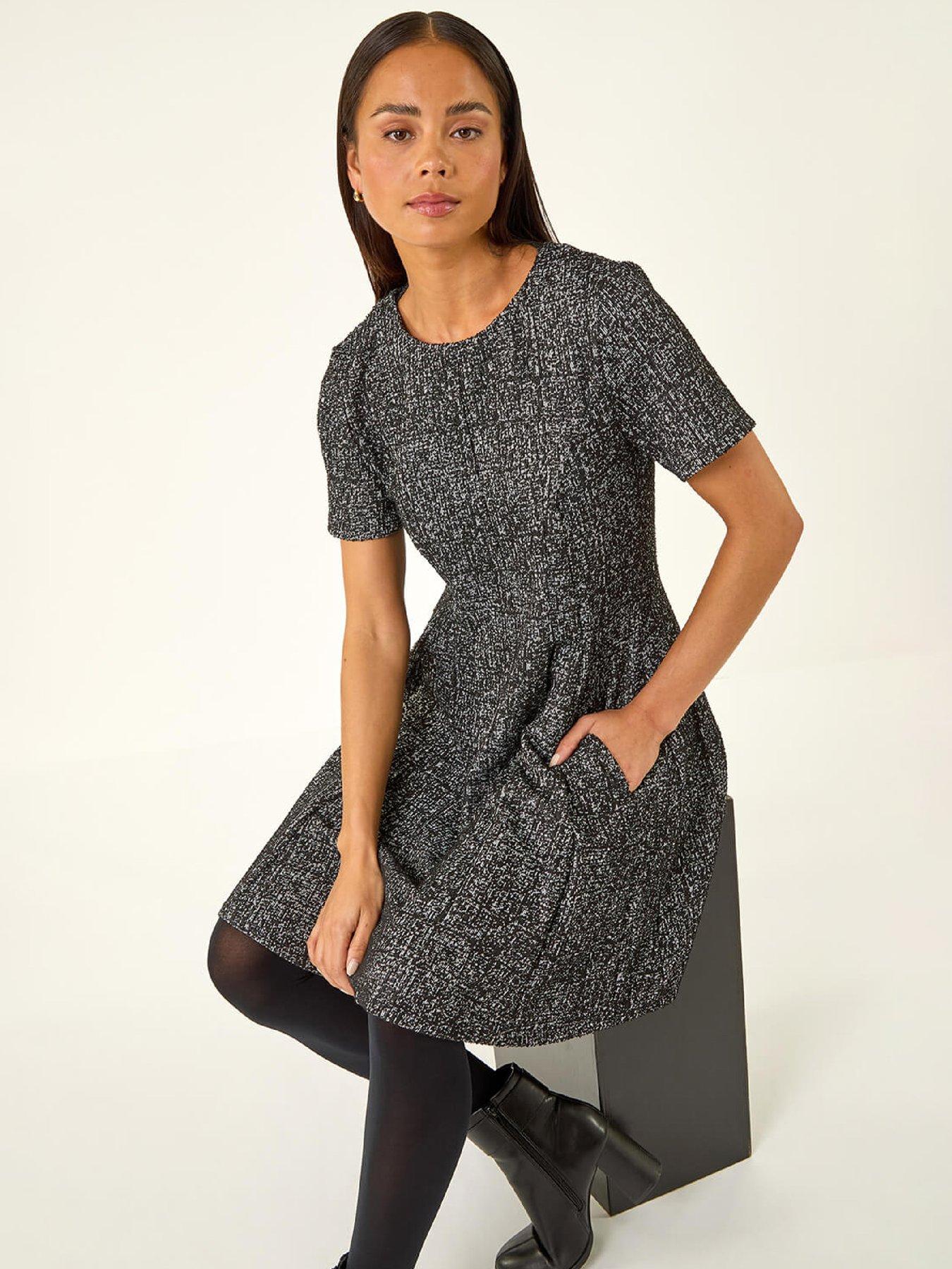 Roman Petite Boucle Knit Dress - Black