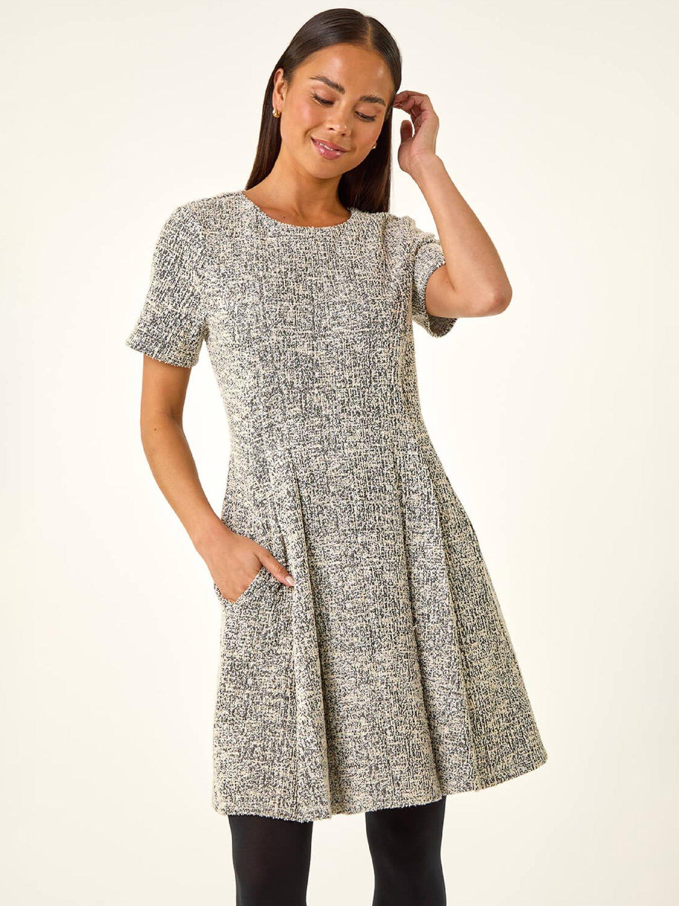 Roman Petite Boucle Knit Dress - Stone