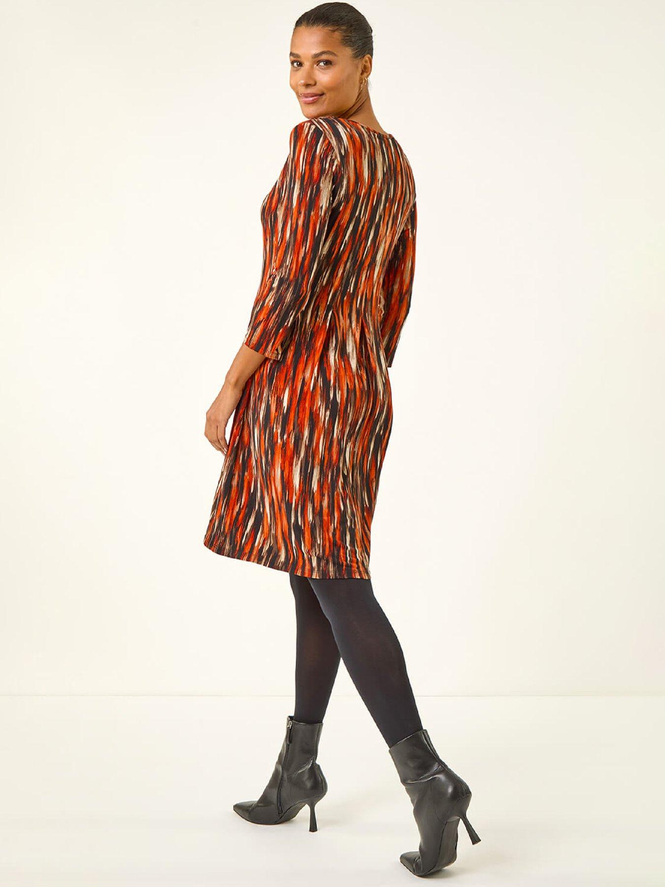 roman-abstract-print-panel-stretch-dress-orangestillFront