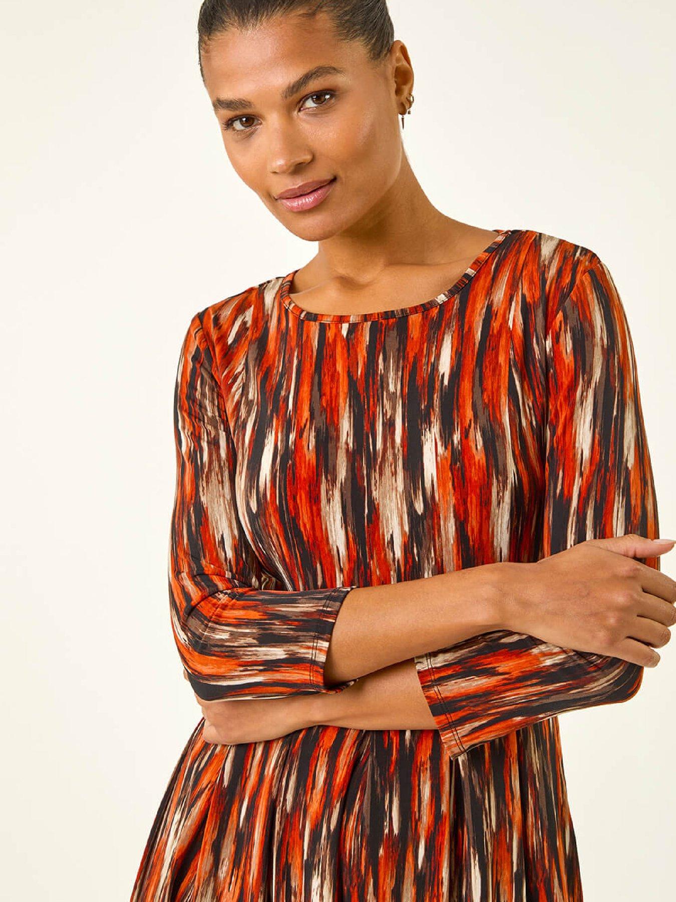 roman-abstract-print-panel-stretch-dress-orangedetail