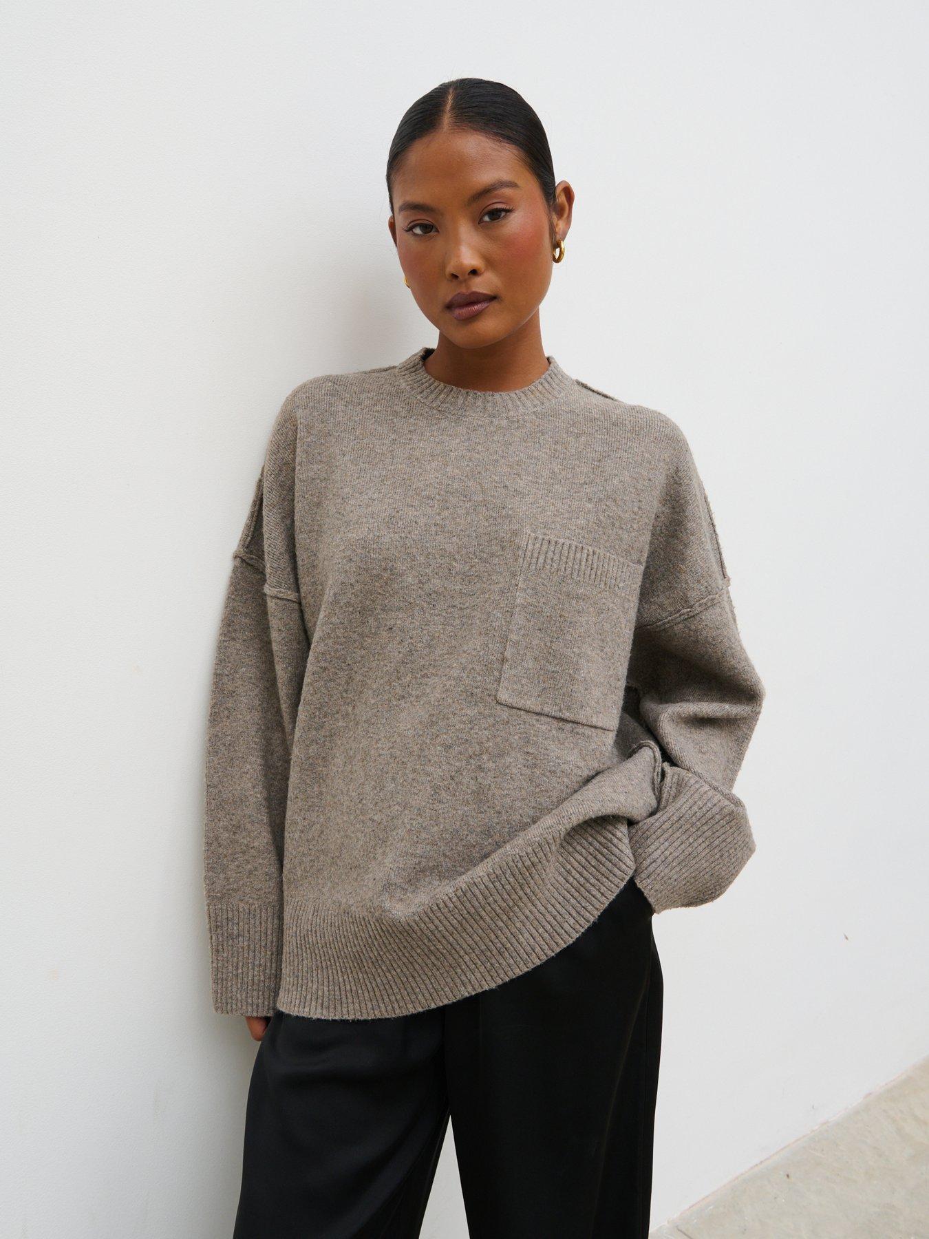 Pretty Lavish Bronte Pocket Knit Jumper - Greige