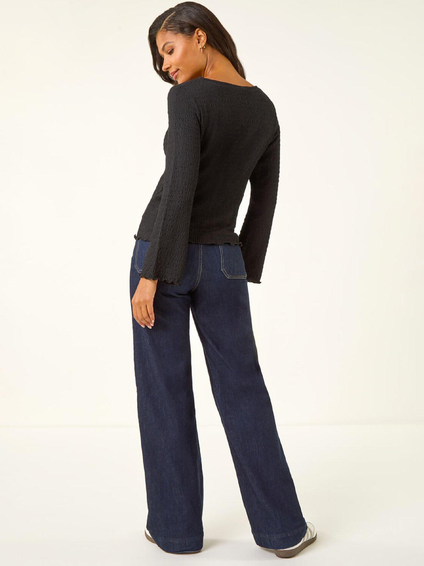 roman-textured-v-neck-blouse-blackstillFront