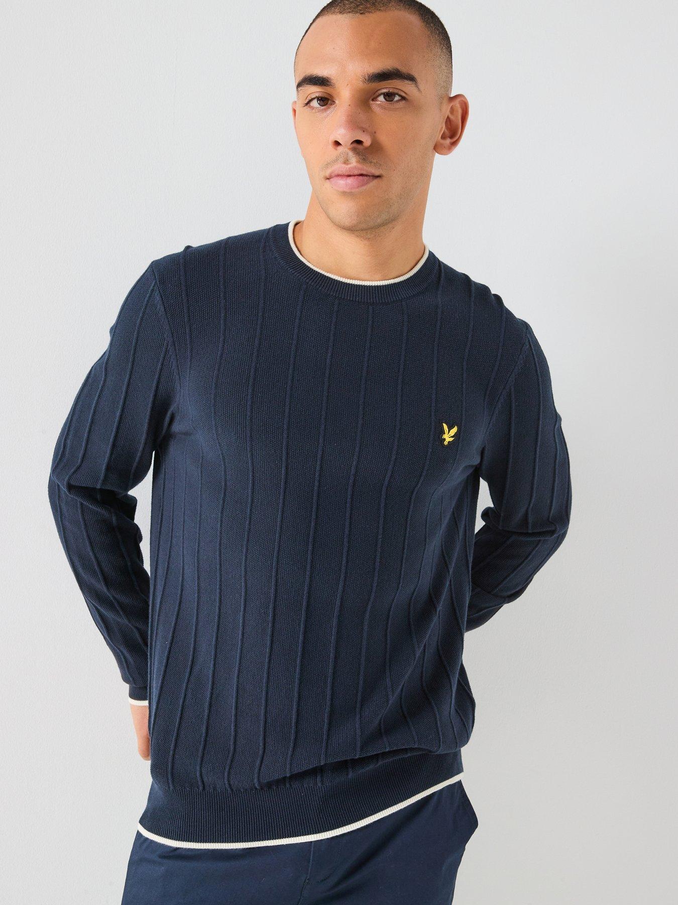 lyle-scott-lyle-amp-scott-tipped-pique-knitted-crew-neck-jumper--navyfront