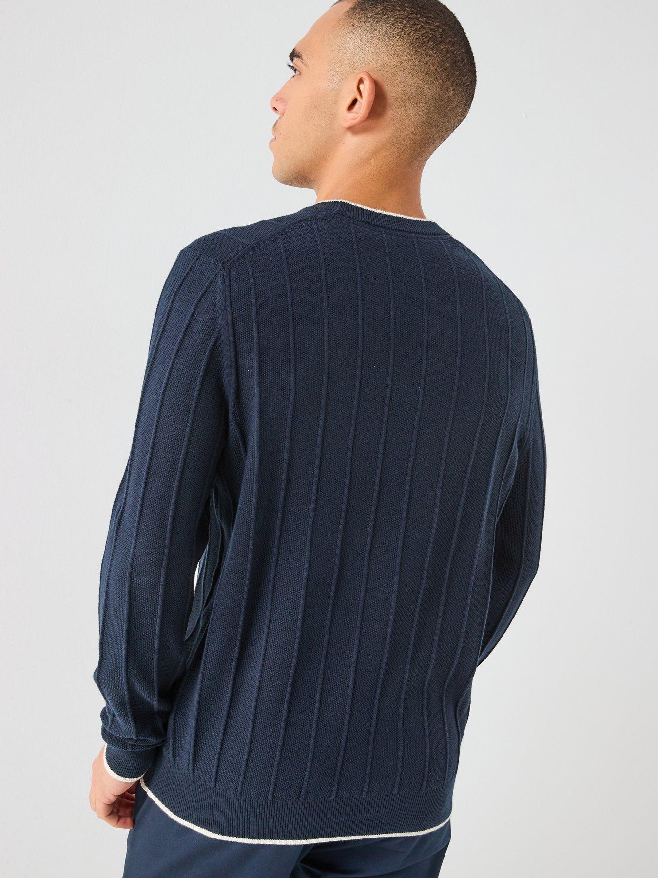 lyle-scott-lyle-amp-scott-tipped-pique-knitted-crew-neck-jumper--navystillFront