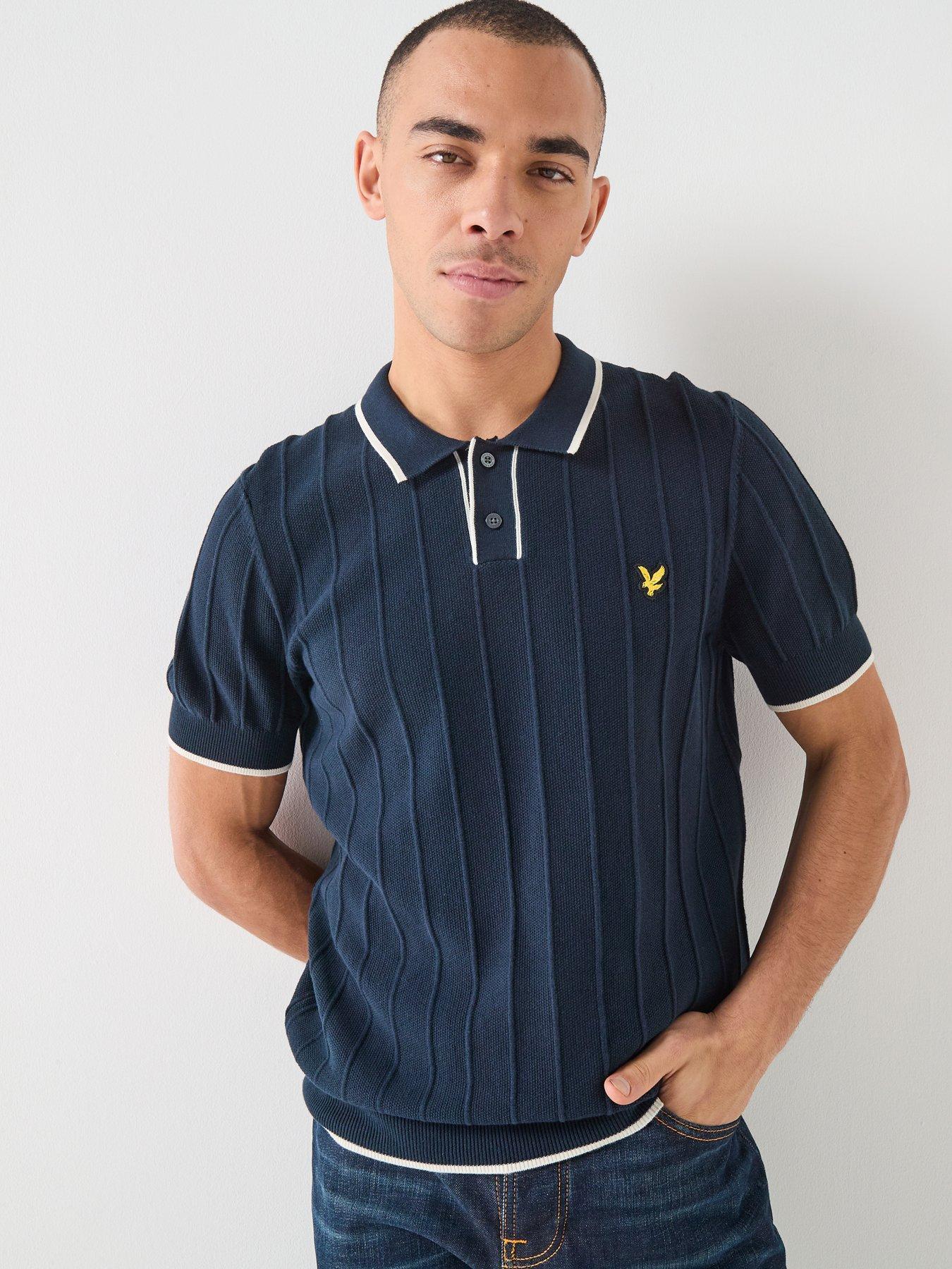 lyle-scott-lyle-amp-scott-tipped-pique-knitted-polo-shirt--navyfront