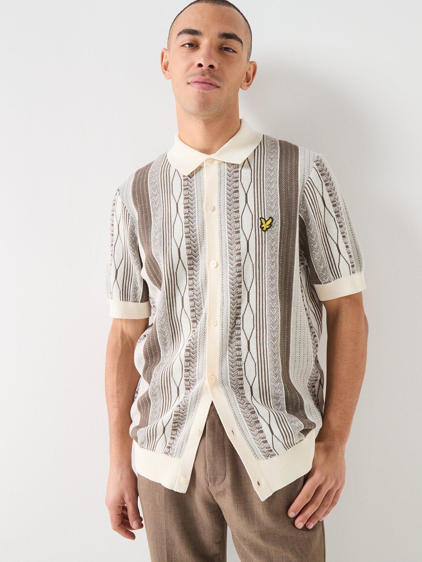 Lyle & Scott Lyle  &  Scott Brocade Jacquard Short Sleeve Knitted Shirt -beige