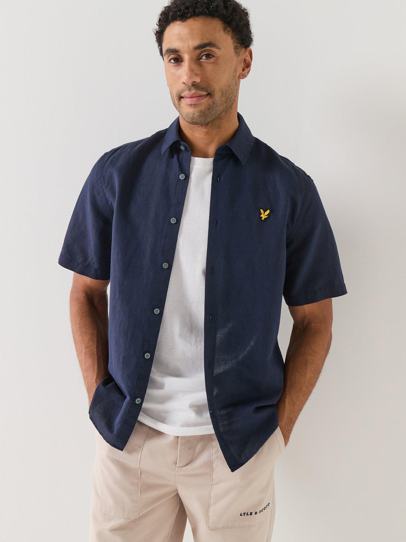 lyle-scott-short-sleeve-linen-blend-shirt-navyfront