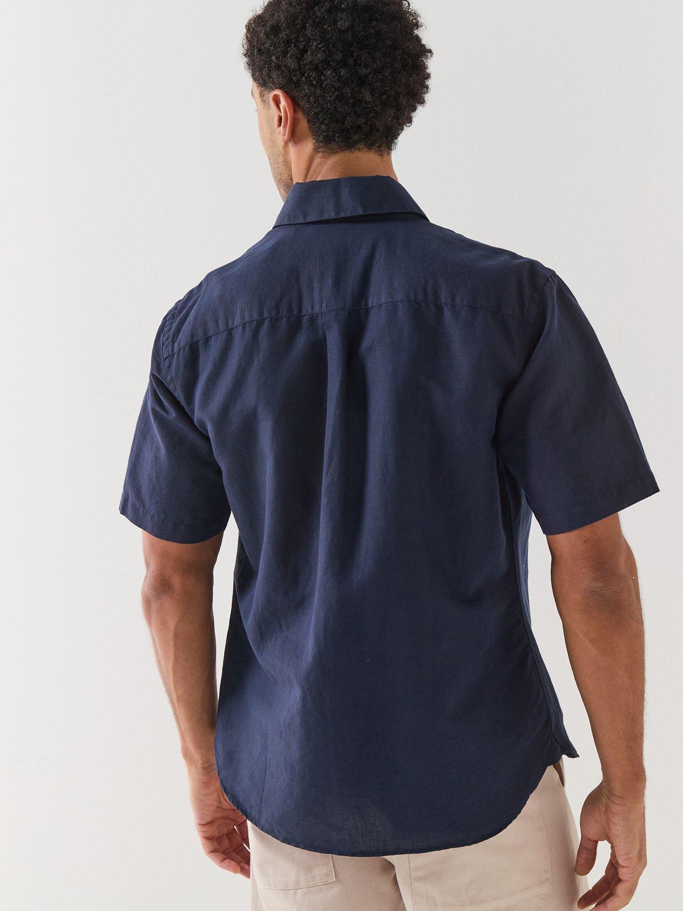 lyle-scott-short-sleeve-linen-blend-shirt-navystillFront