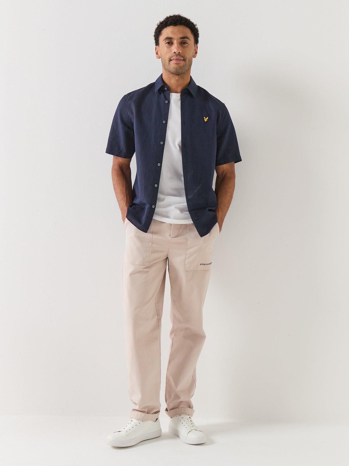 lyle-scott-short-sleeve-linen-blend-shirt-navyback