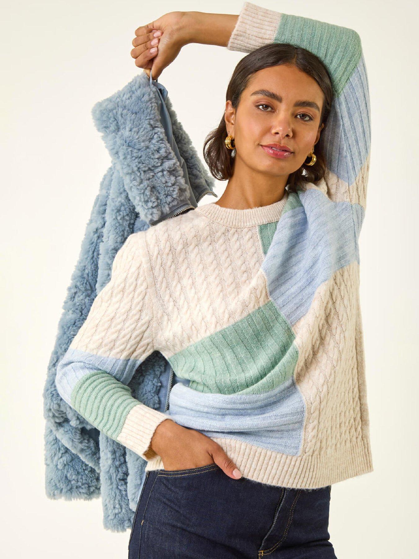 Roman Colour Block Cable Knit Jumper - Ivory