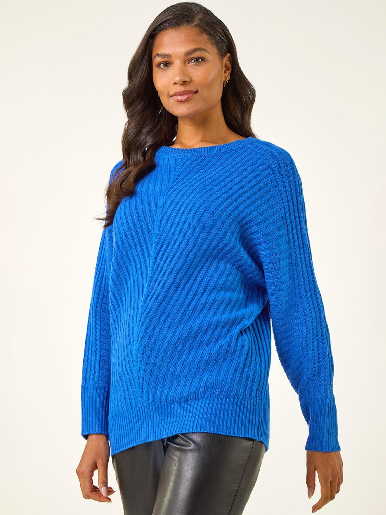 Roman Ribbed Chevron Print Batwing Jumper - Royal Blue