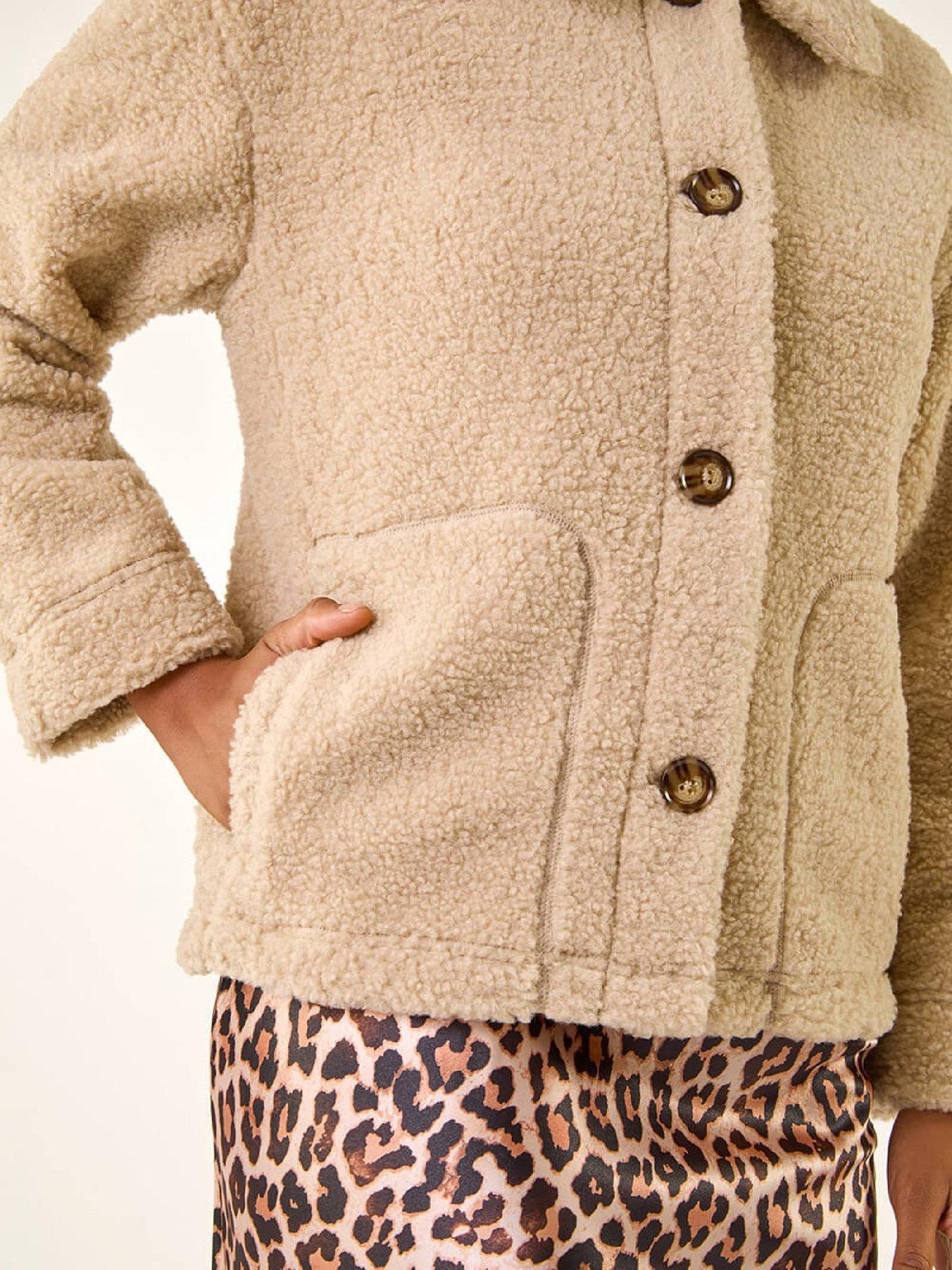 Image 4 of 5 of Roman Collared Borg Fleece Jacket - Natural