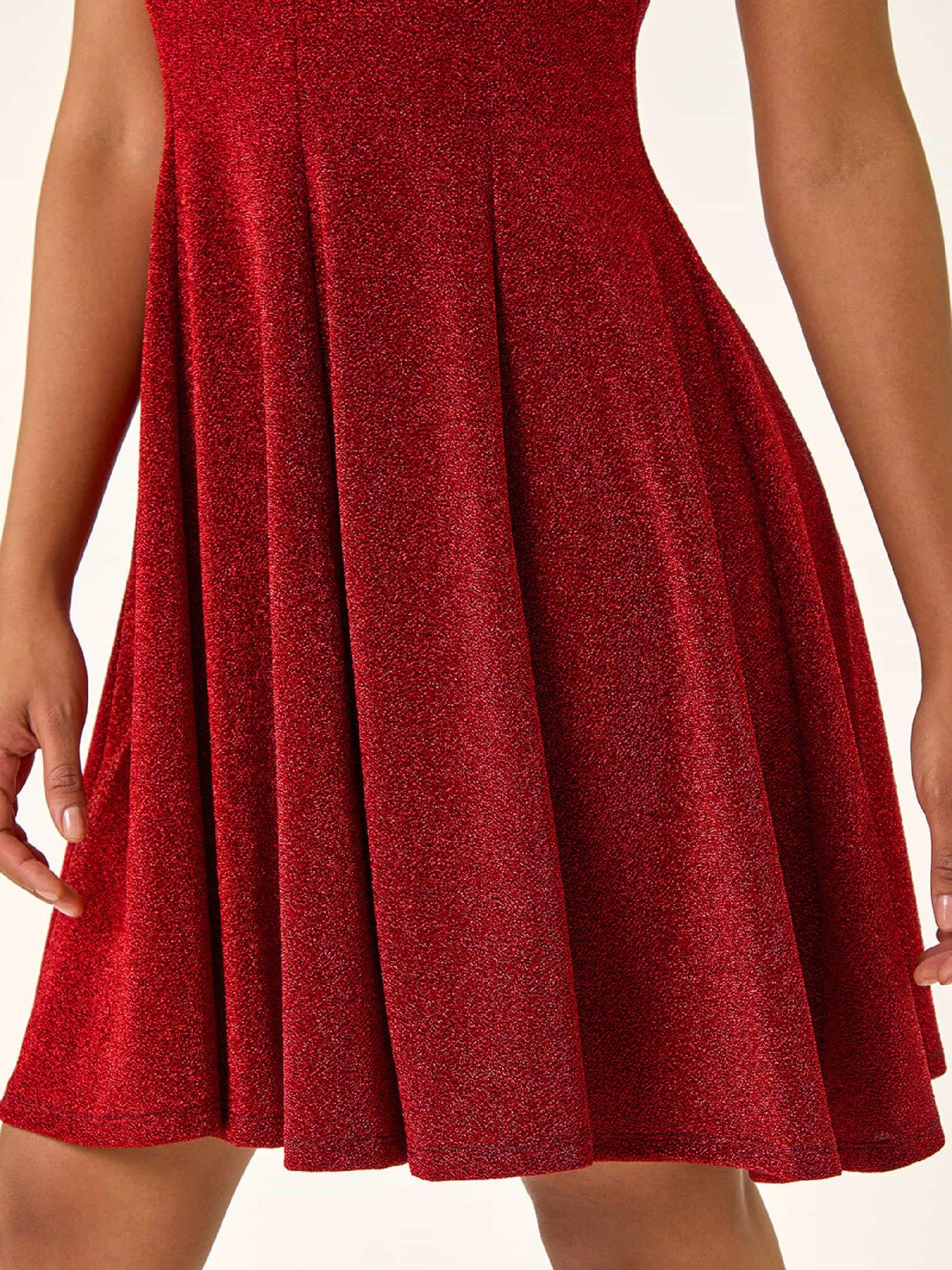 roman-metallic-stretch-flare-dress-redoutfit