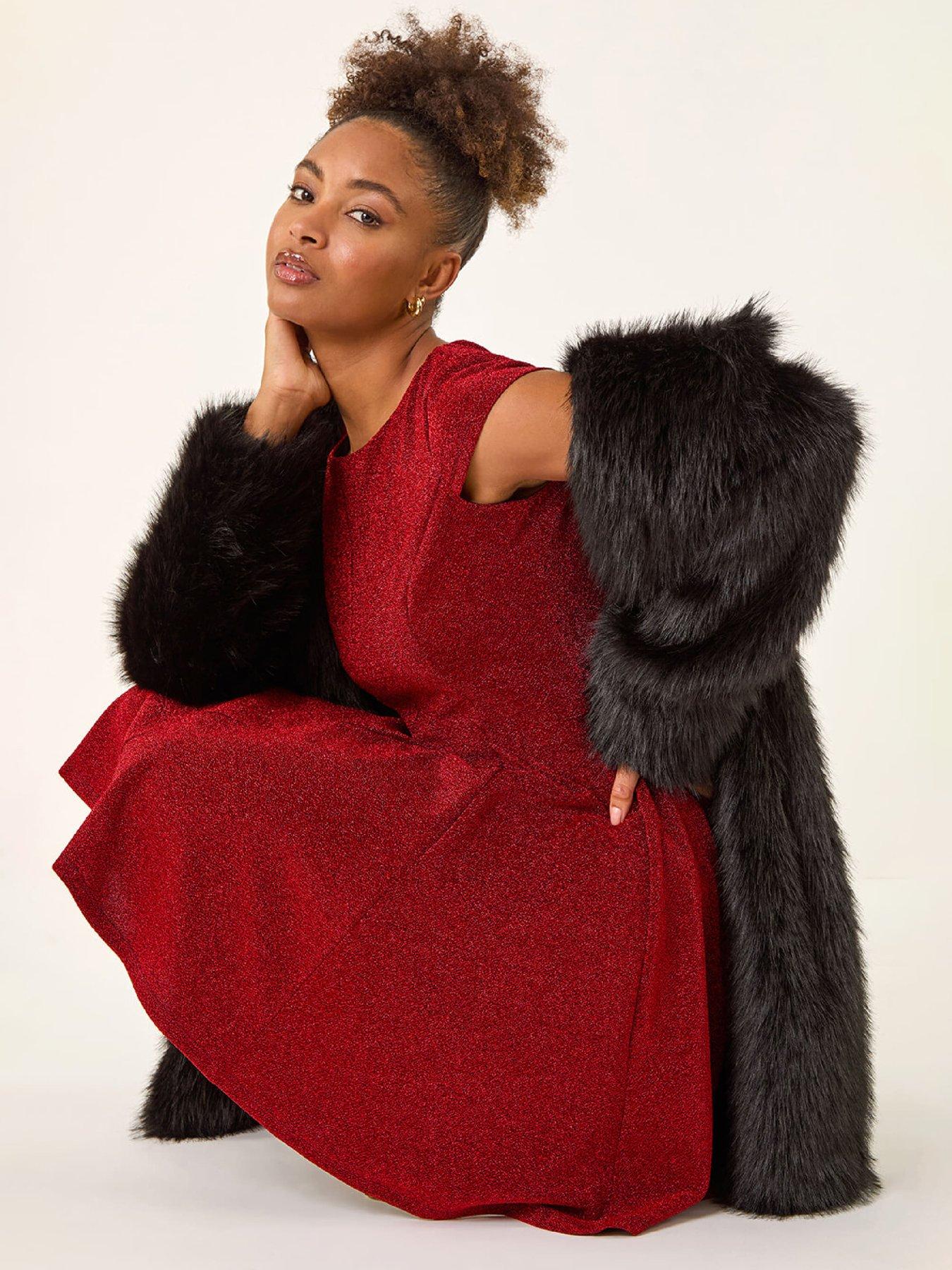 roman-metallic-stretch-flare-dress-reddetail