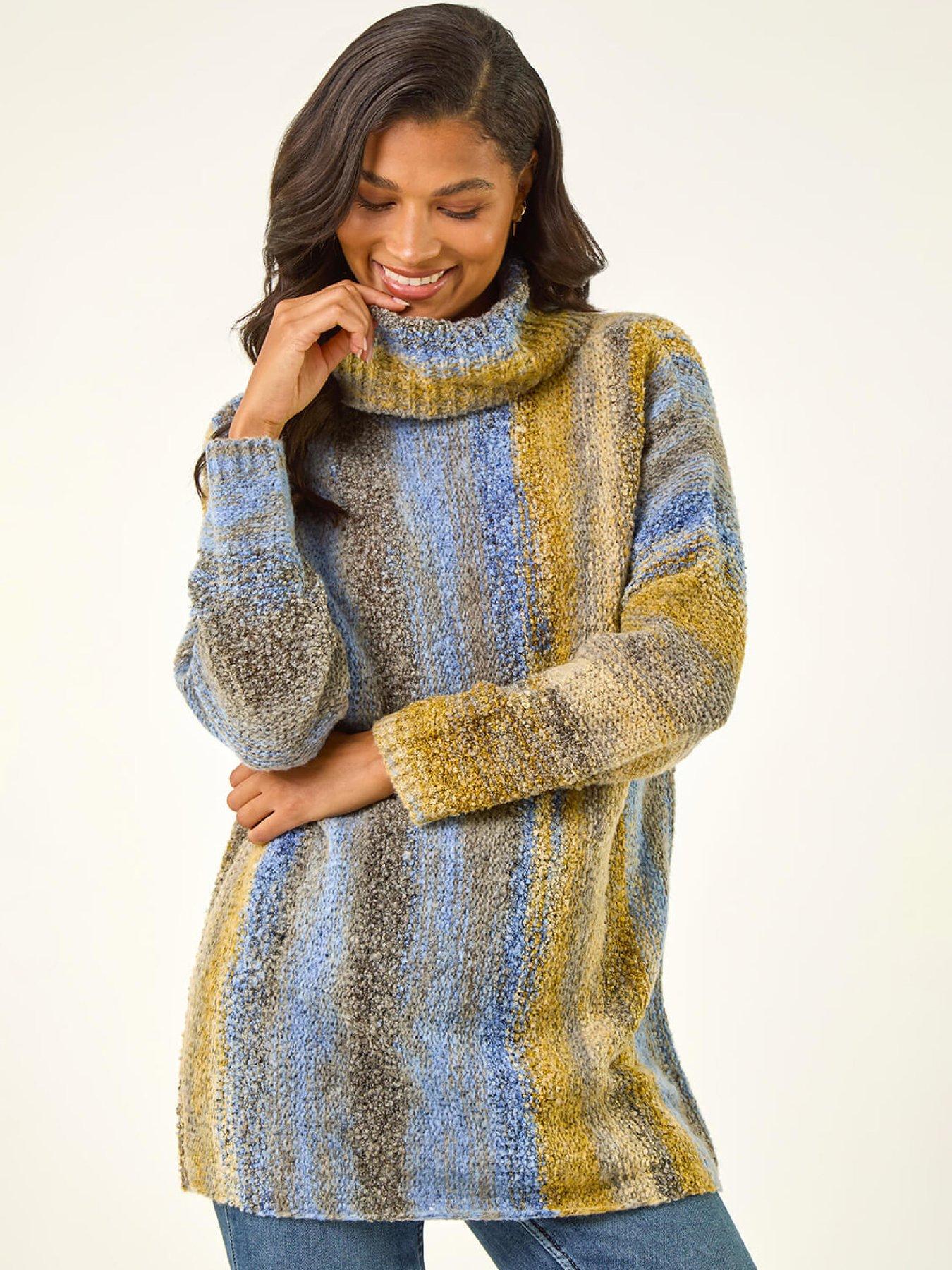 Roman Boucle Stripe Cowl Neck Jumper - Blue