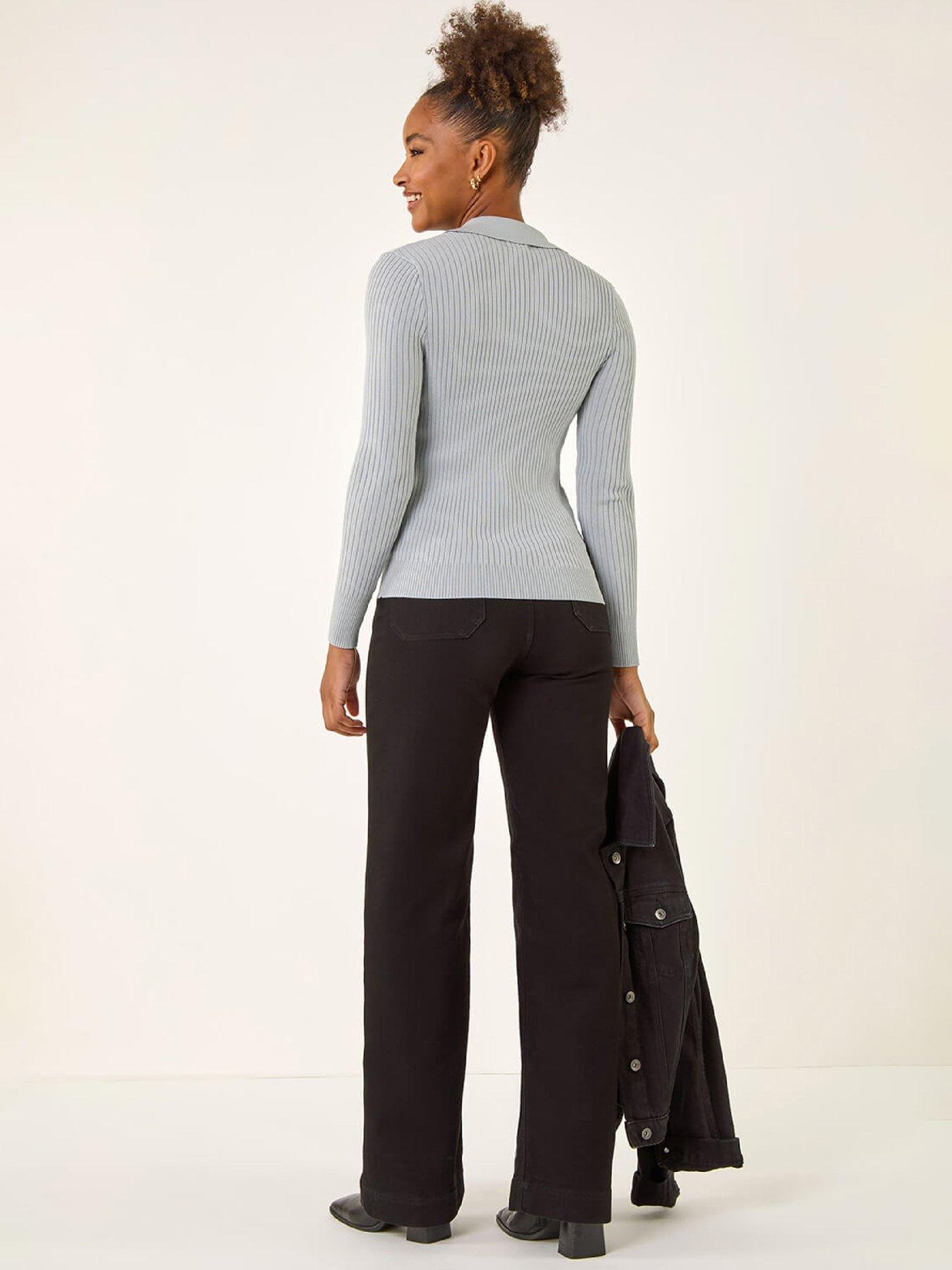 Image 2 of 5 of Roman Collar Ribbed Cable Knit Jumper - Light Grey