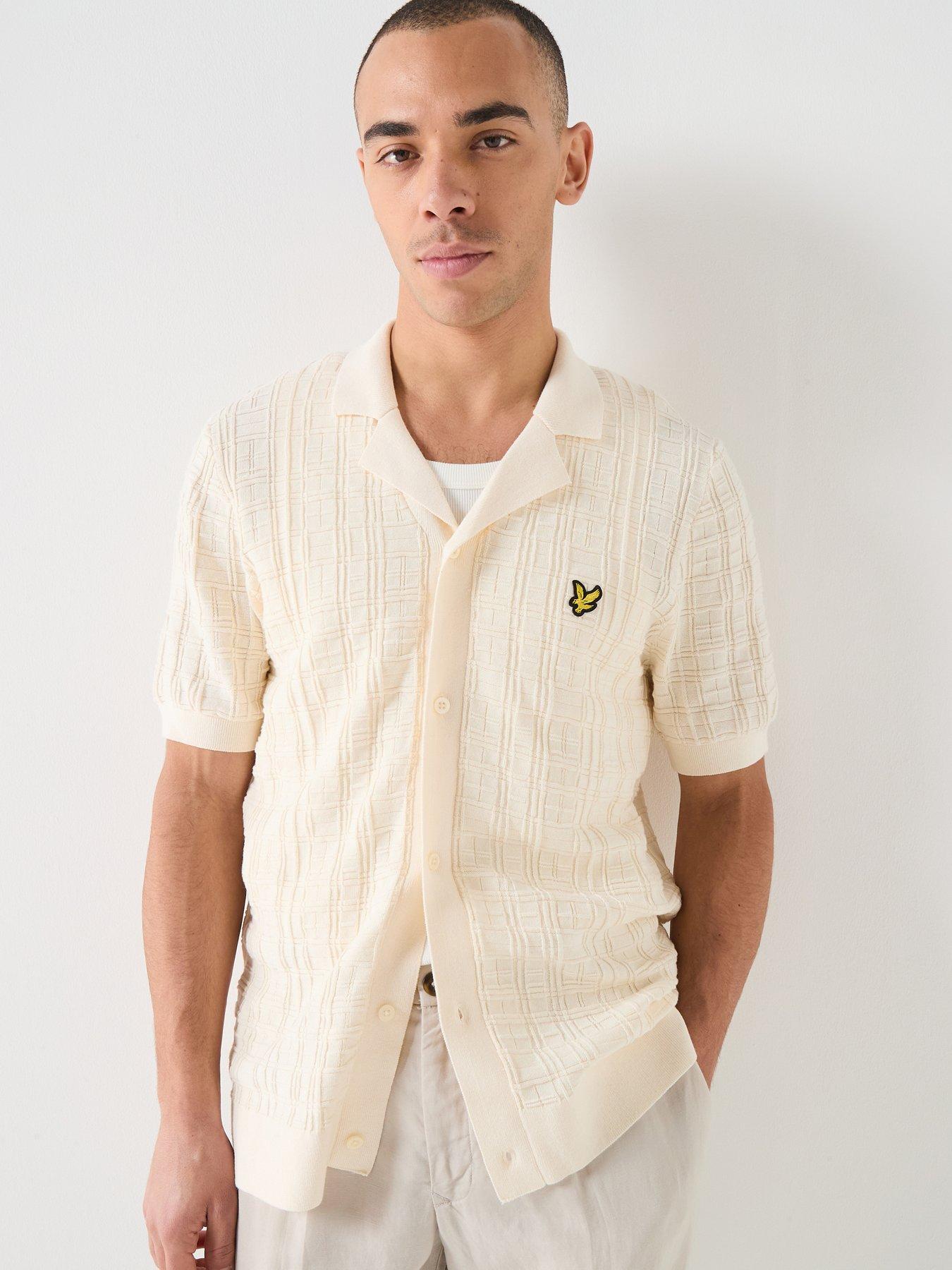 Lyle & Scott Lyle  &  Scott Jacquard Check Knitted Resort Shirt -beige