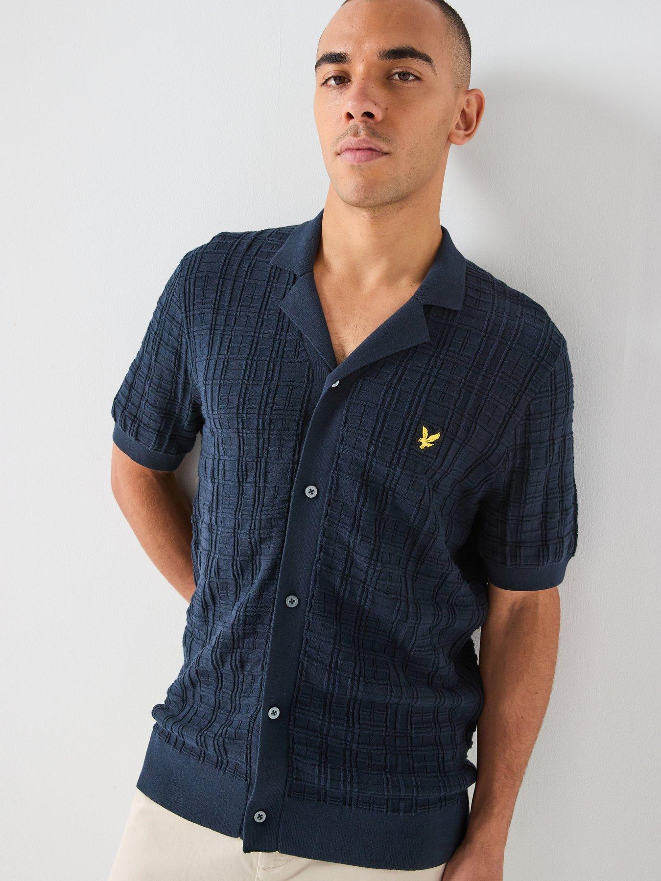 lyle-scott-jacquard-check-knitted-resort-shirt-navyfront