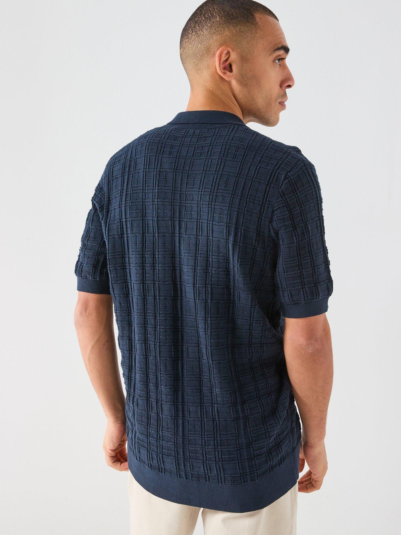 lyle-scott-jacquard-check-knitted-resort-shirt-navystillFront