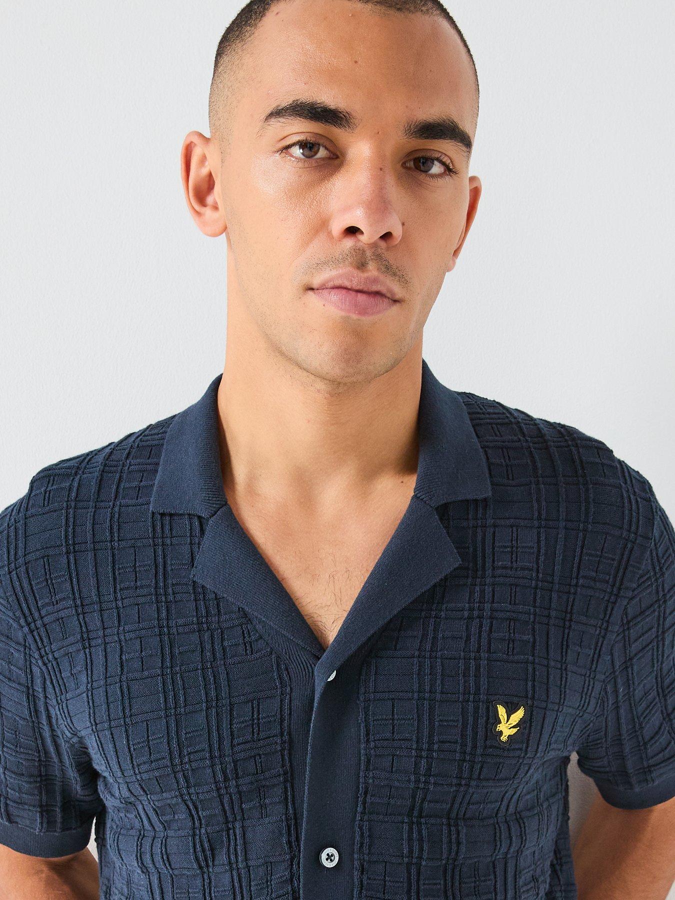 lyle-scott-jacquard-check-knitted-resort-shirt-navyoutfit