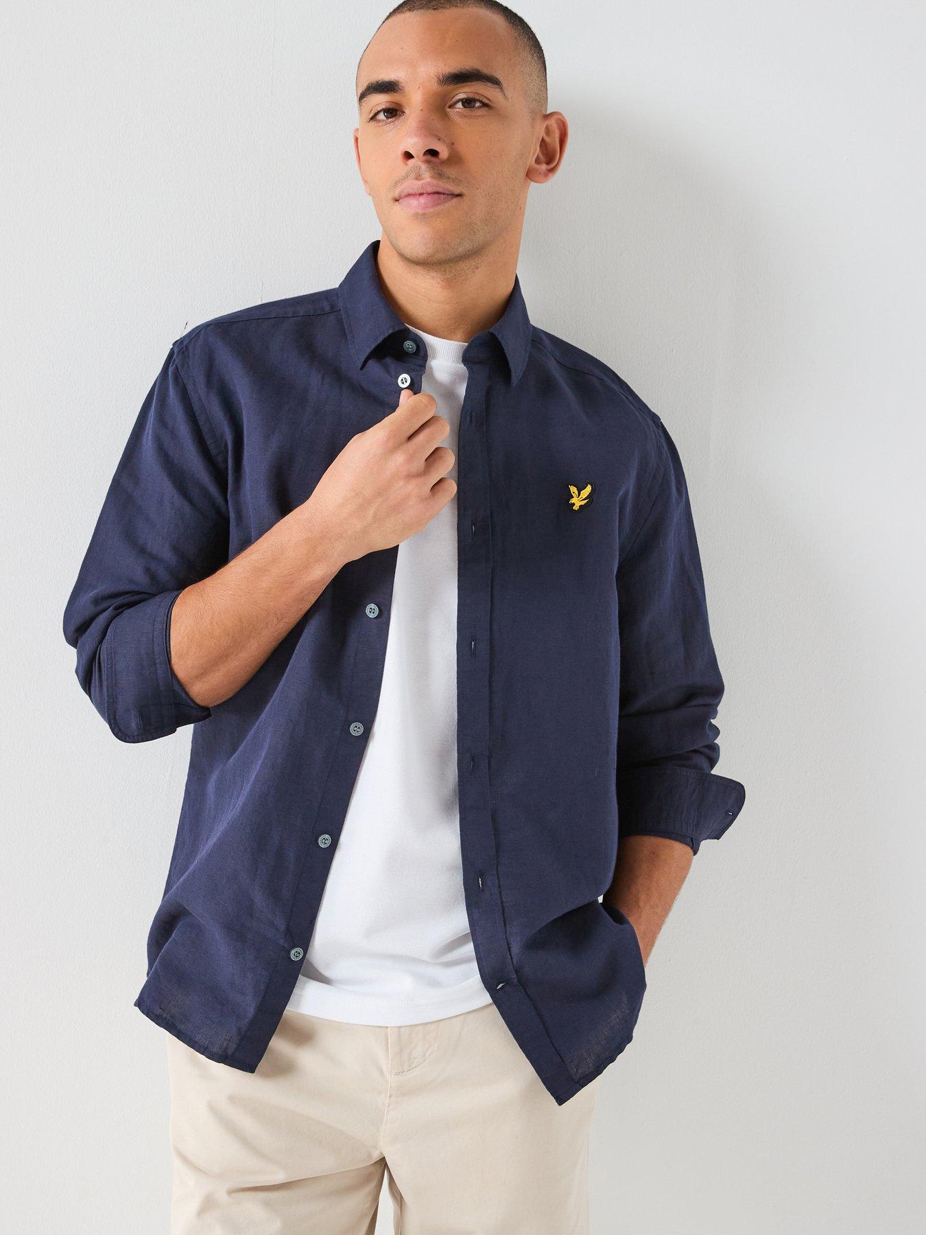 lyle-scott-long-sleeve-linen-blend-shirt-navyfront