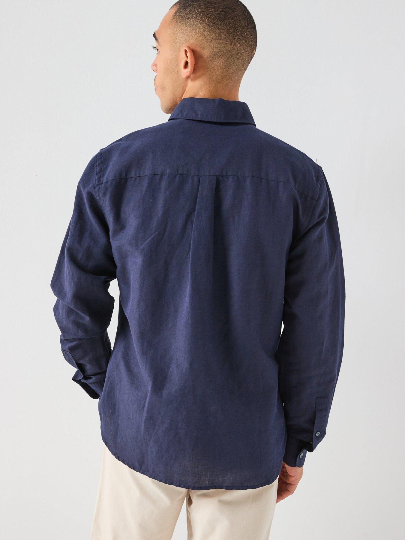 lyle-scott-long-sleeve-linen-blend-shirt-navystillFront