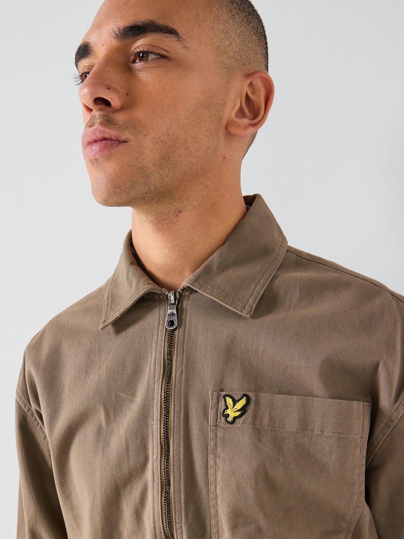 Image 4 of 4 of Lyle & Scott Lyle &amp; Scott Enzyme Wash Zip Through Overshirt -khaki