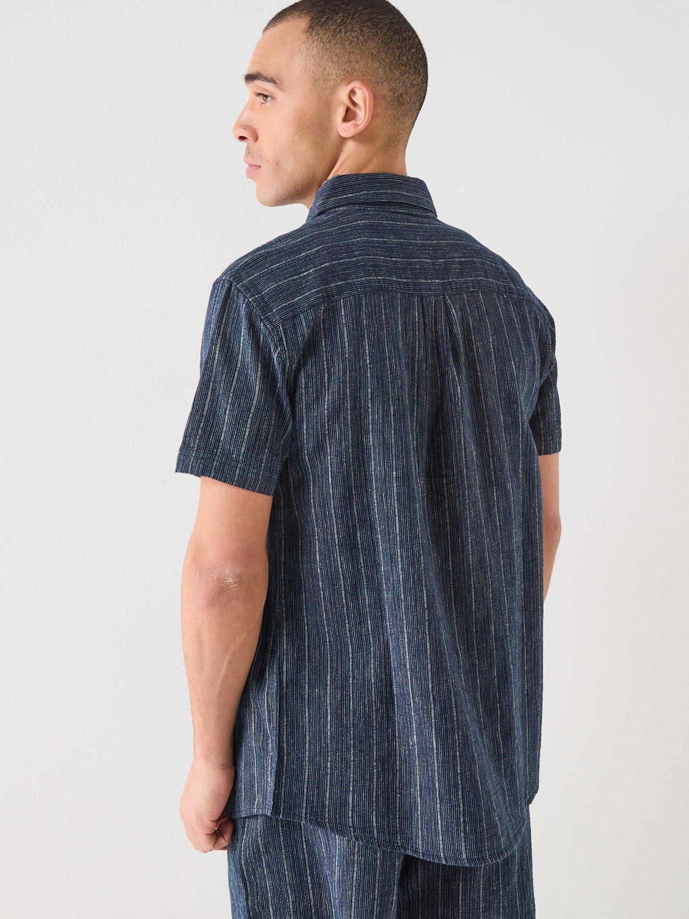 Image 2 of 5 of Lyle & Scott Short Sleeve Ticking Stripe Shirt - Navy