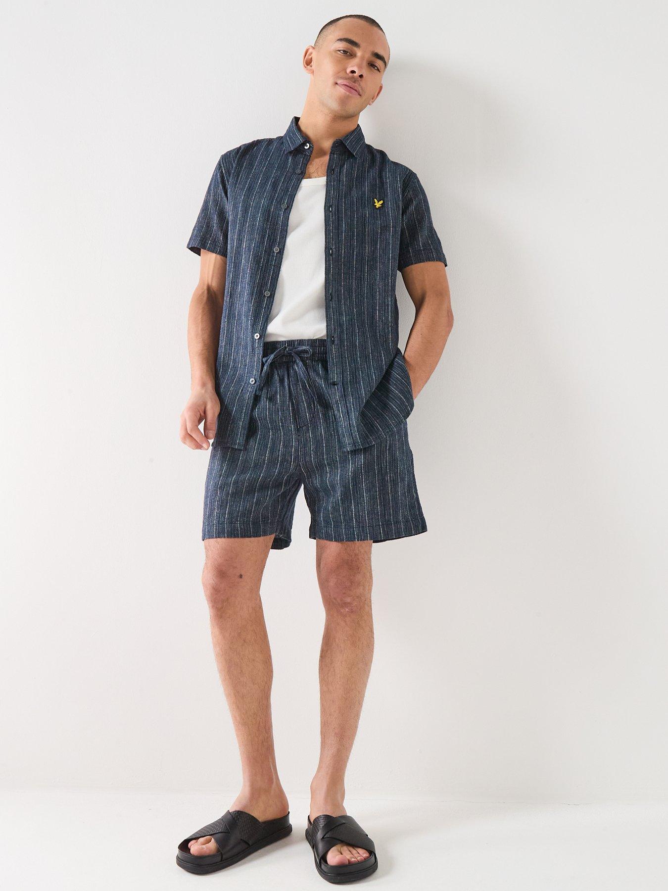Image 4 of 5 of Lyle & Scott Short Sleeve Ticking Stripe Shirt - Navy