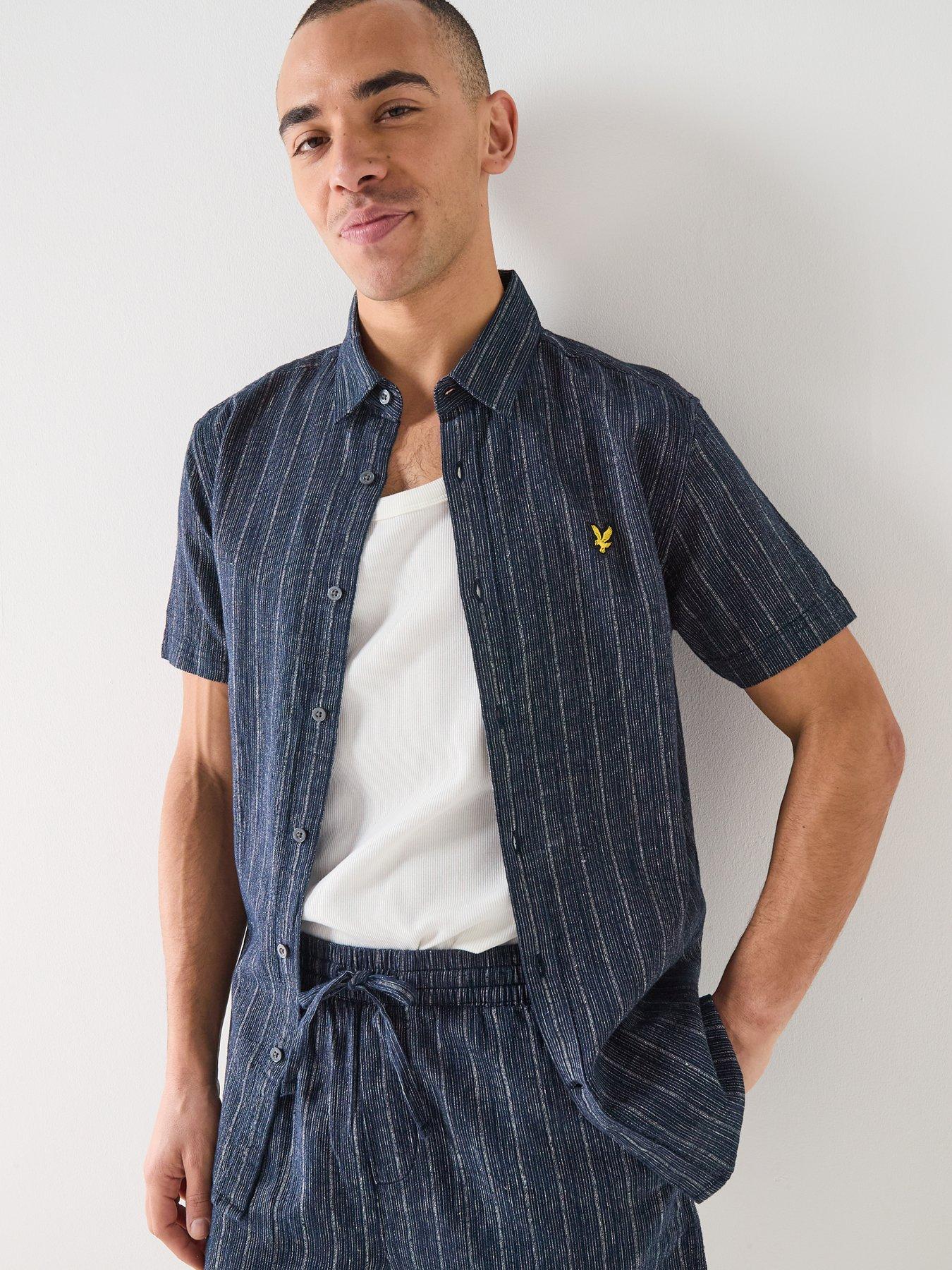 Image 5 of 5 of Lyle & Scott Short Sleeve Ticking Stripe Shirt - Navy