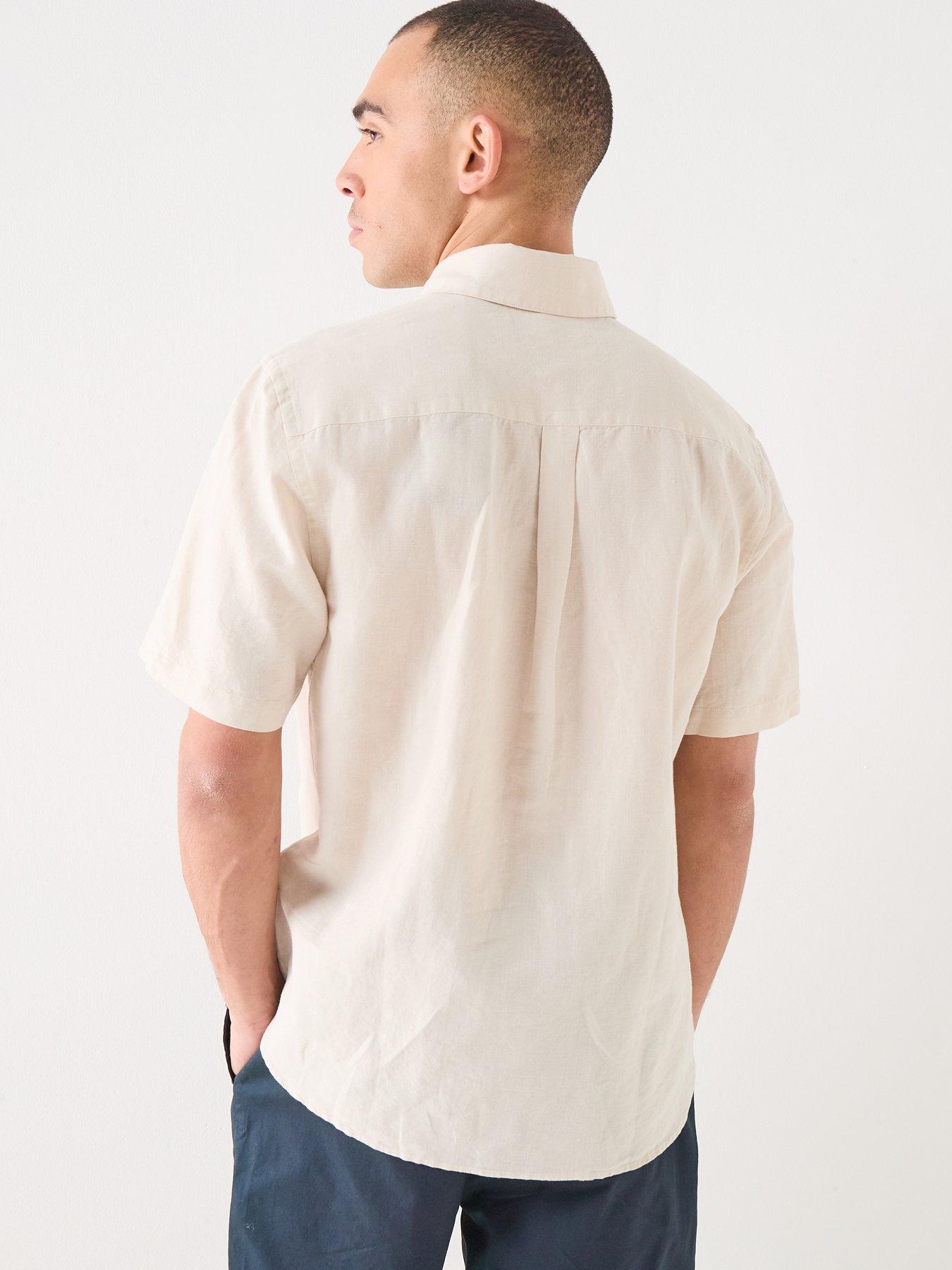 lyle-scott-short-sleeve-linen-blend-shirt-beigestillFront