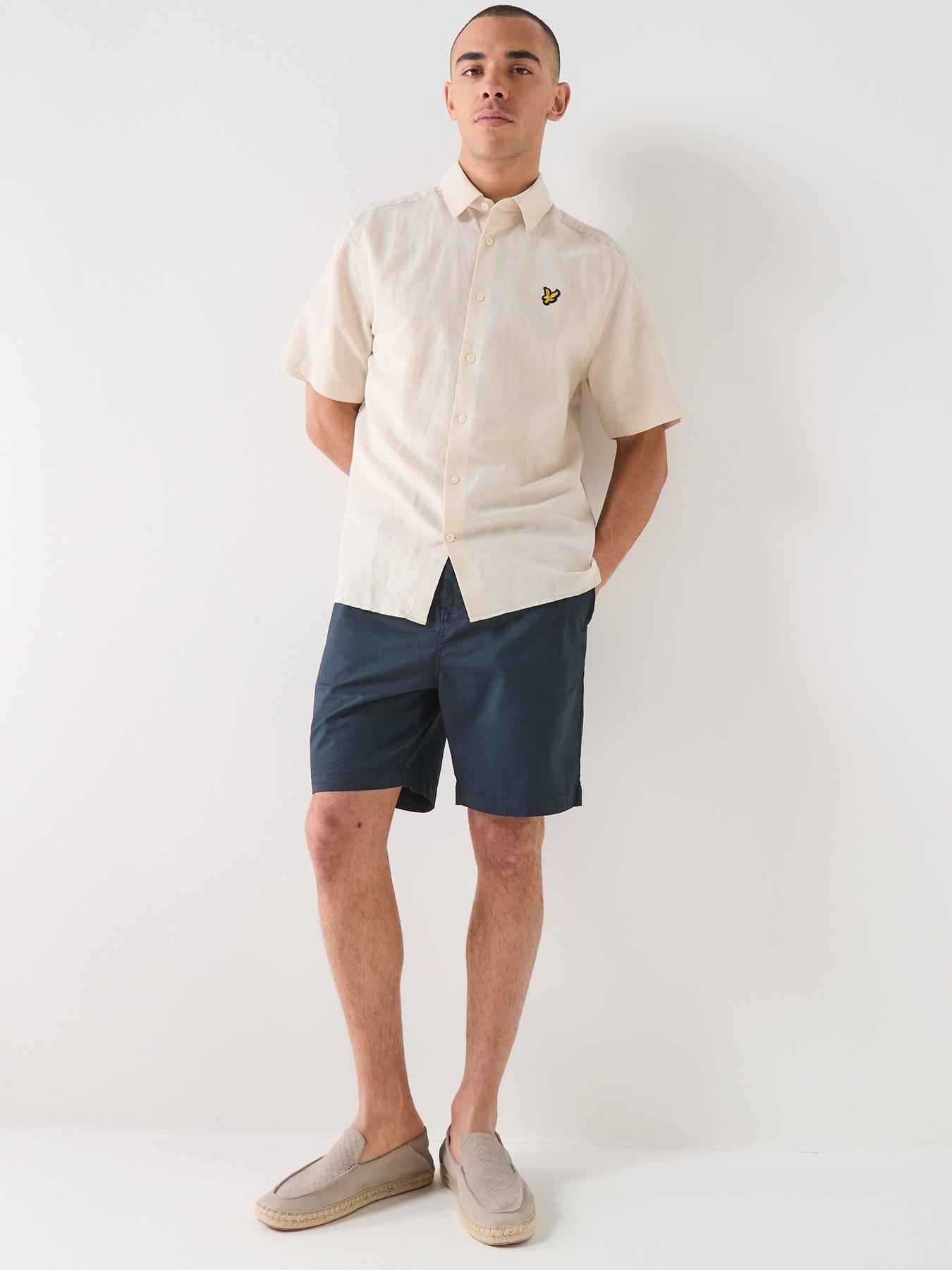 lyle-scott-short-sleeve-linen-blend-shirt-beigeback
