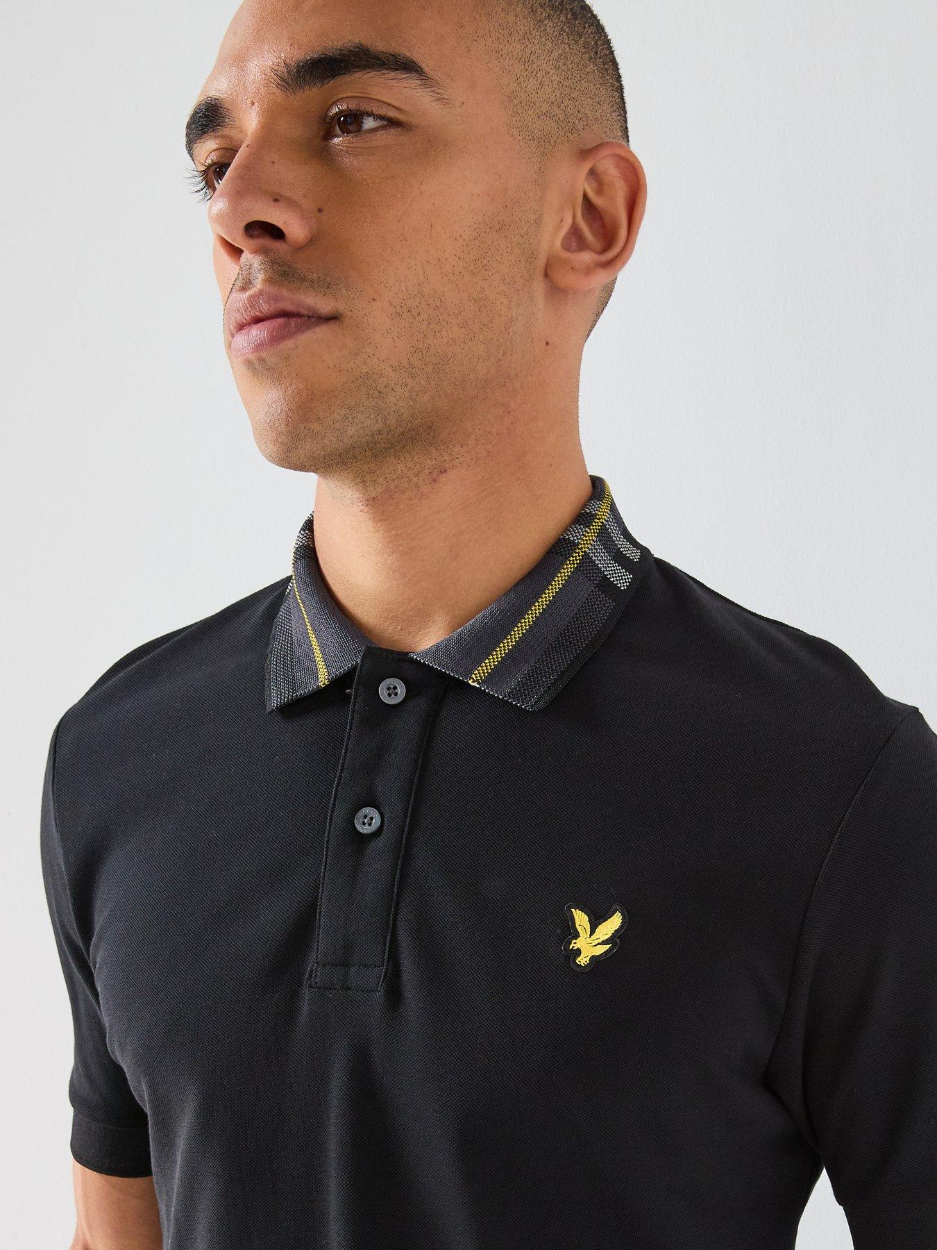 Image 4 of 5 of Lyle & Scott Lyle &amp; Scott Tartan Collar Polo Shirt -black