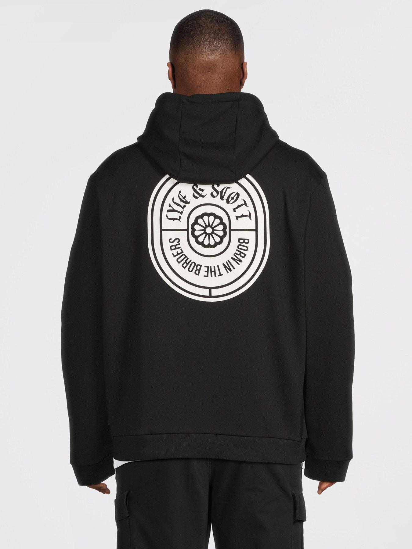 Image 1 of 5 of Lyle & Scott Big Tall Borders Label Graphic Hoodie - Black