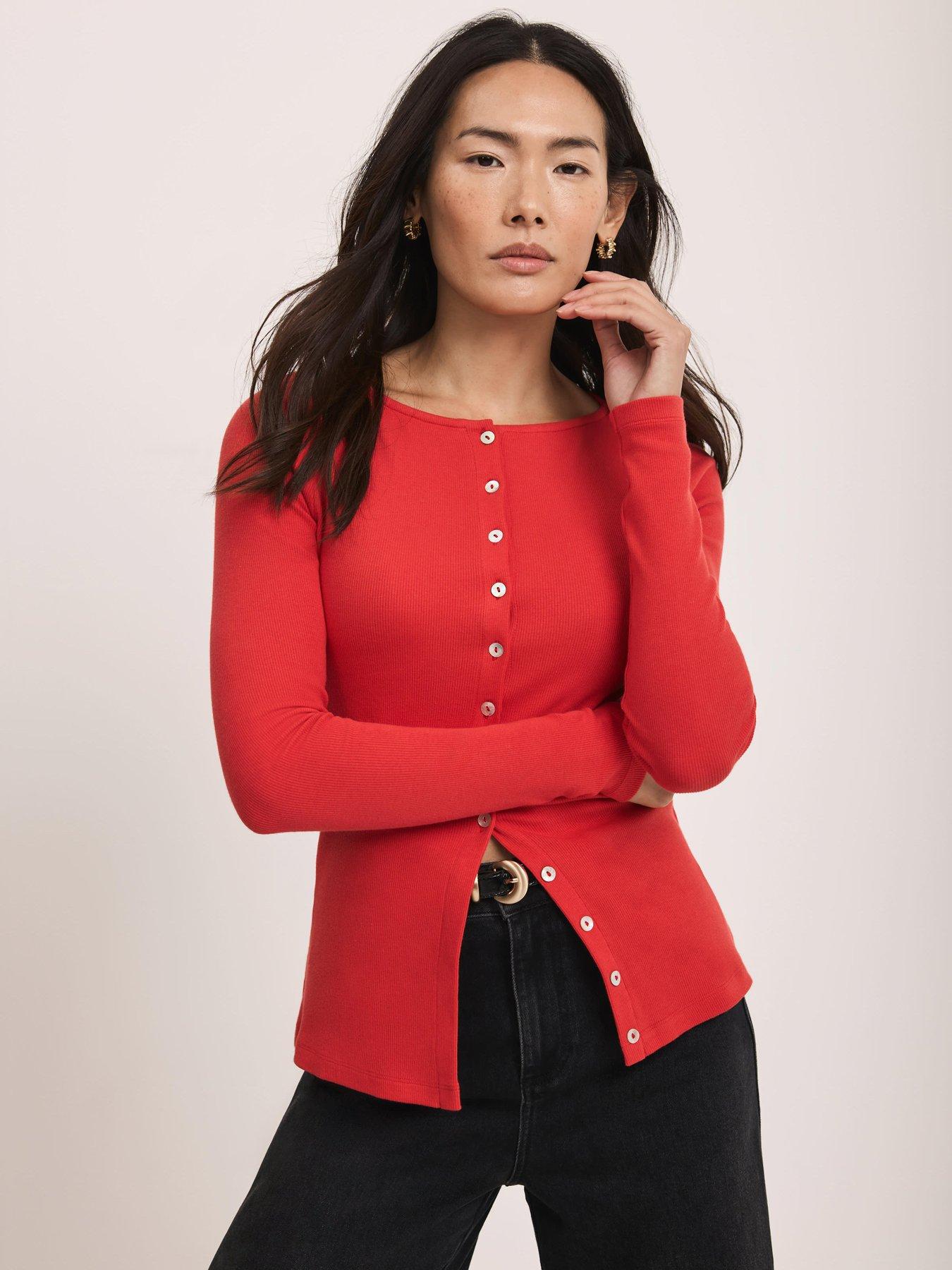 mint-velvet-button-through-rib-top-red