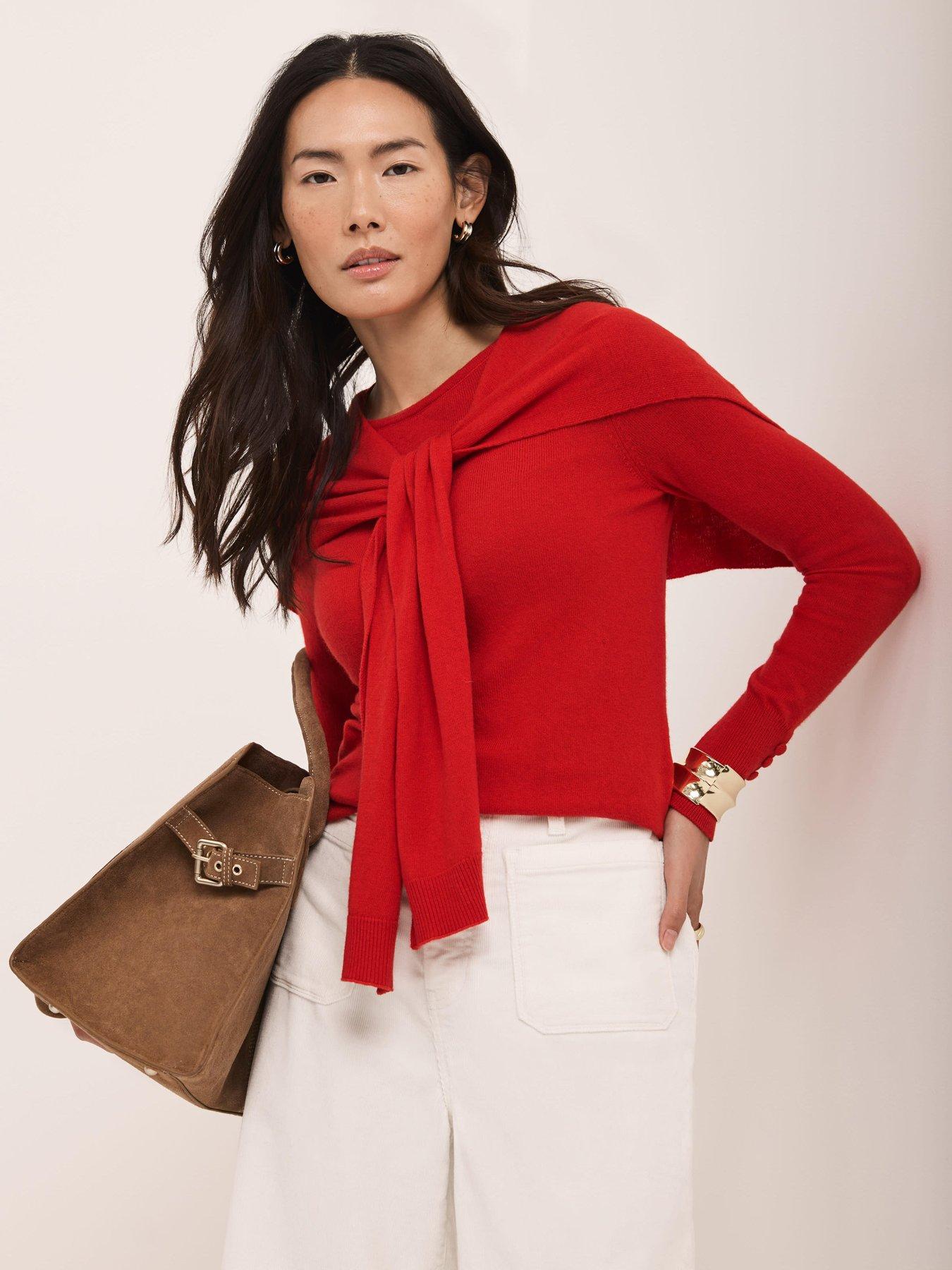 Mint Velvet Long Sleeve Scarf Jumper - Red