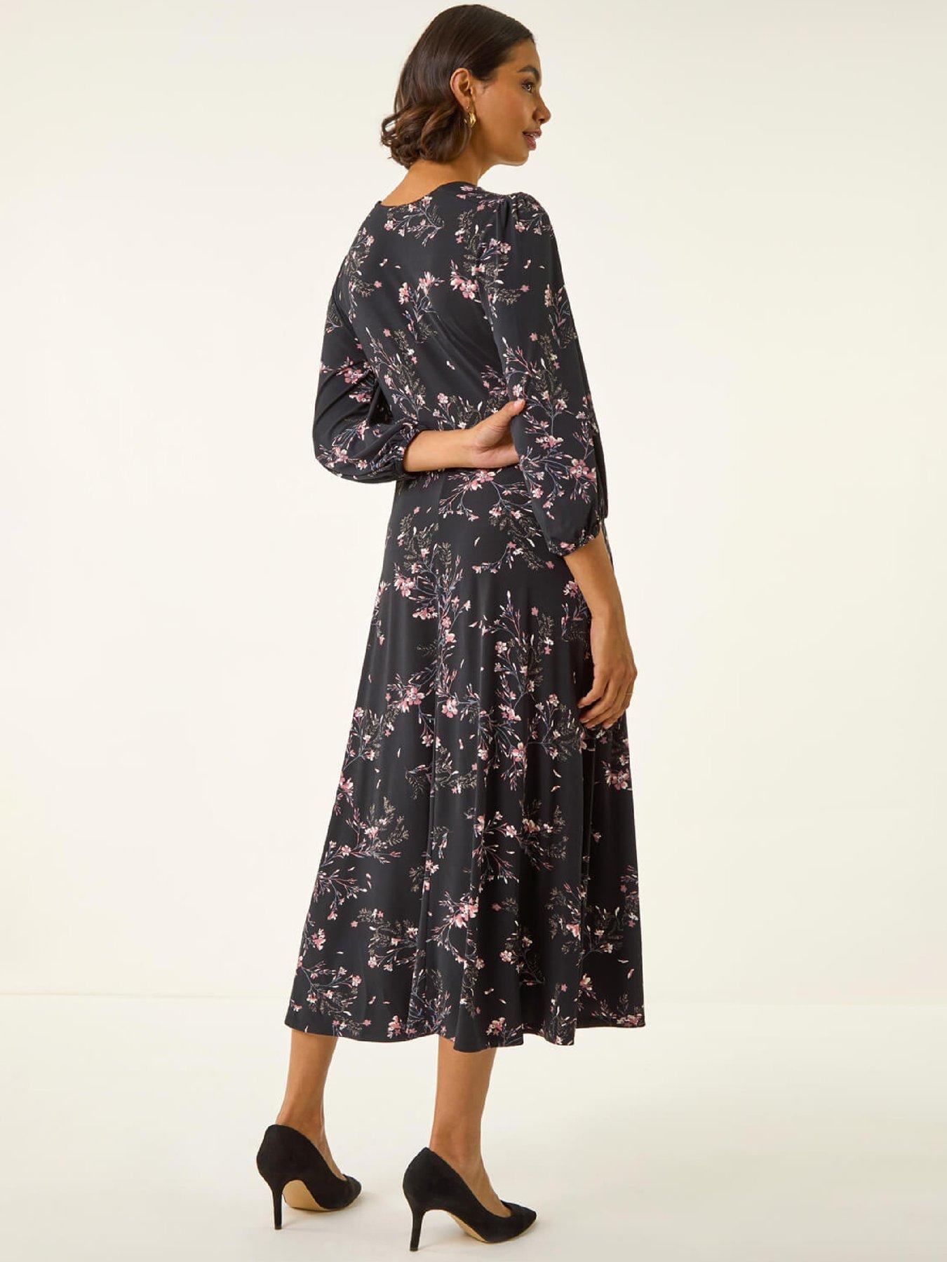 Image 2 of 5 of Roman Floral Print Stretch Midi Dress - Pink