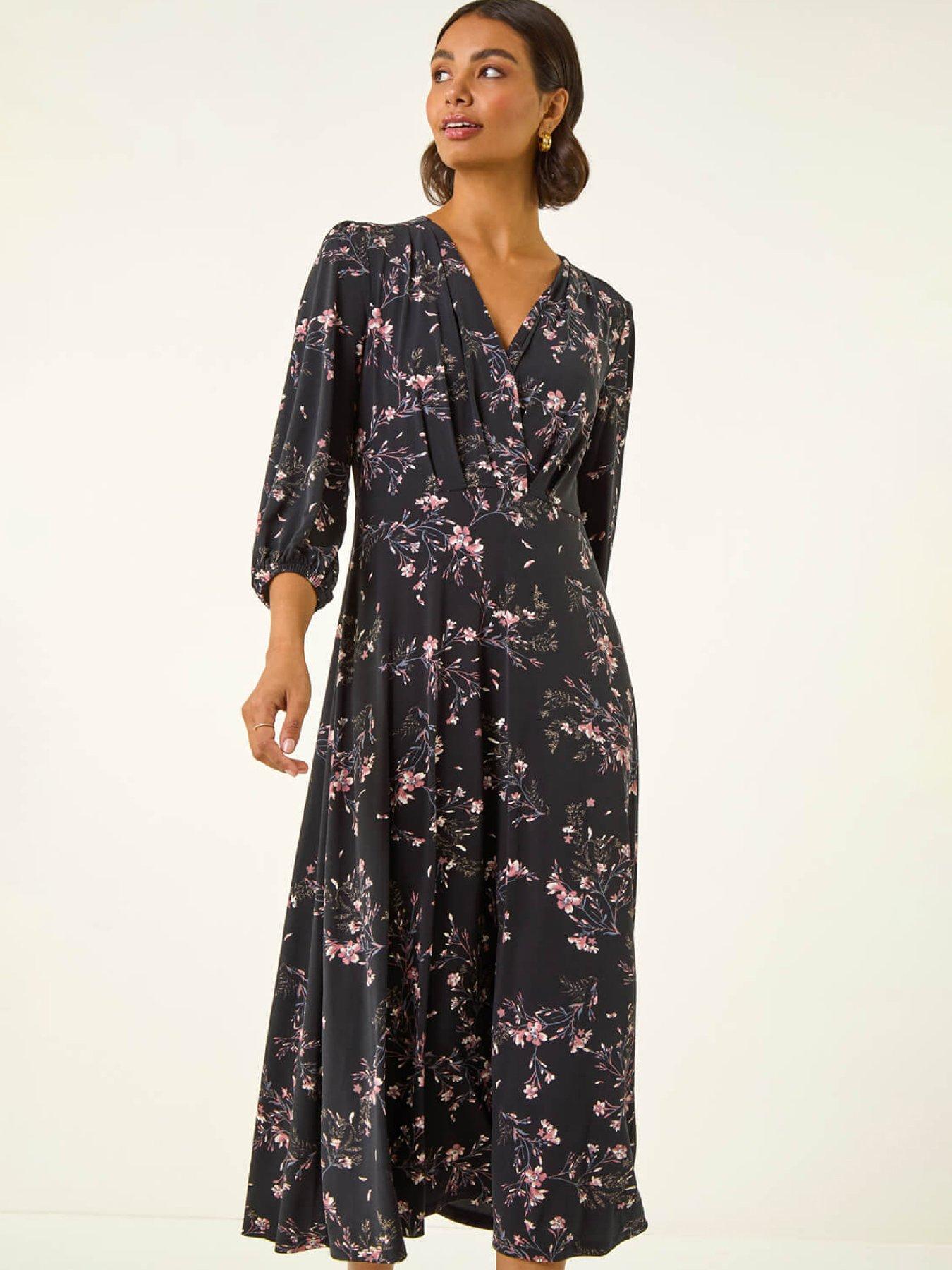 Image 3 of 5 of Roman Floral Print Stretch Midi Dress - Pink
