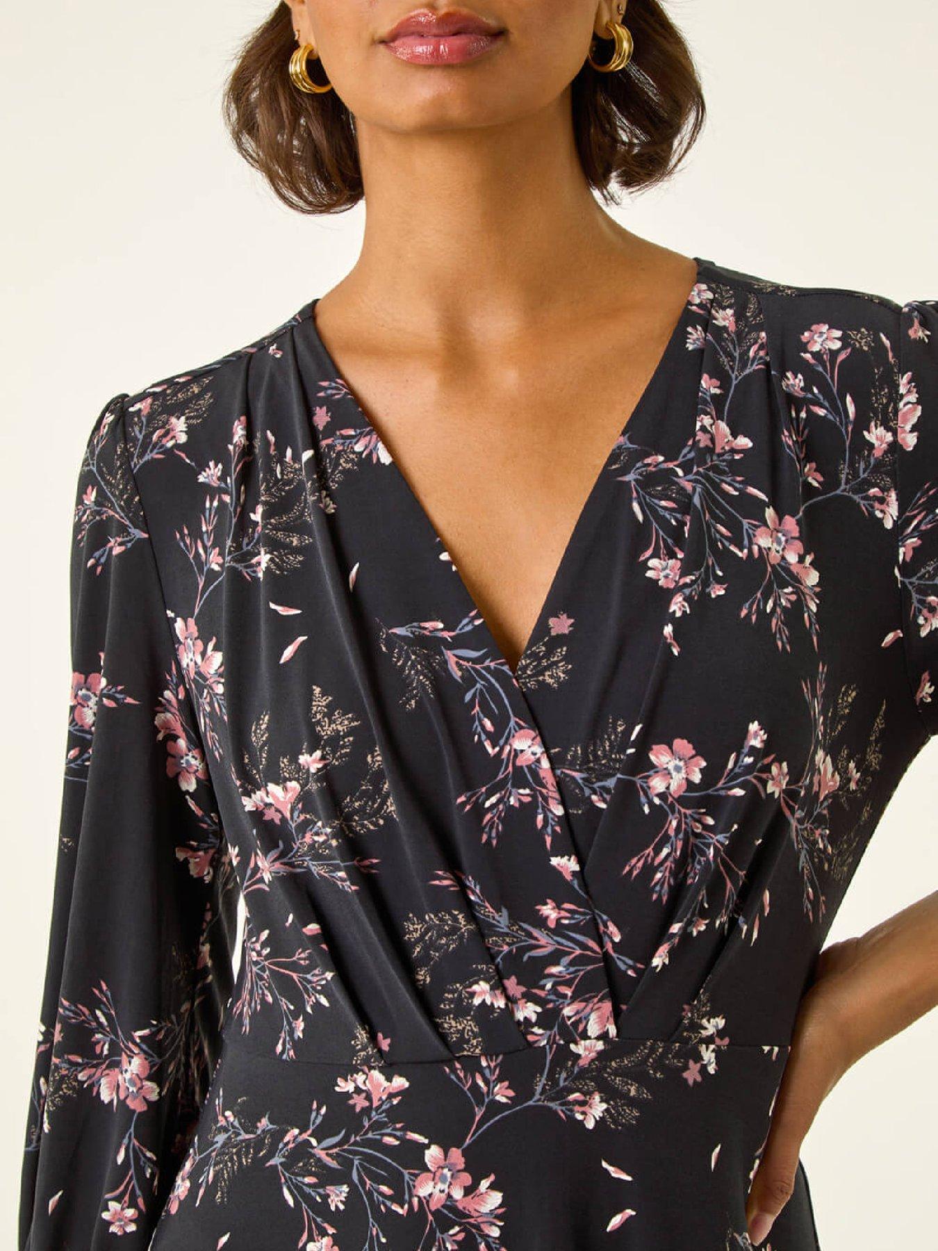 Image 4 of 5 of Roman Floral Print Stretch Midi Dress - Pink