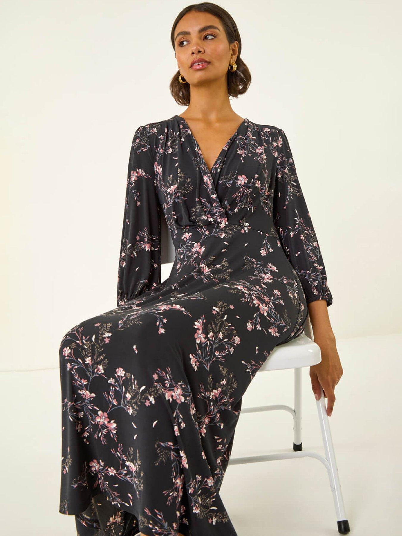 Image 5 of 5 of Roman Floral Print Stretch Midi Dress - Pink