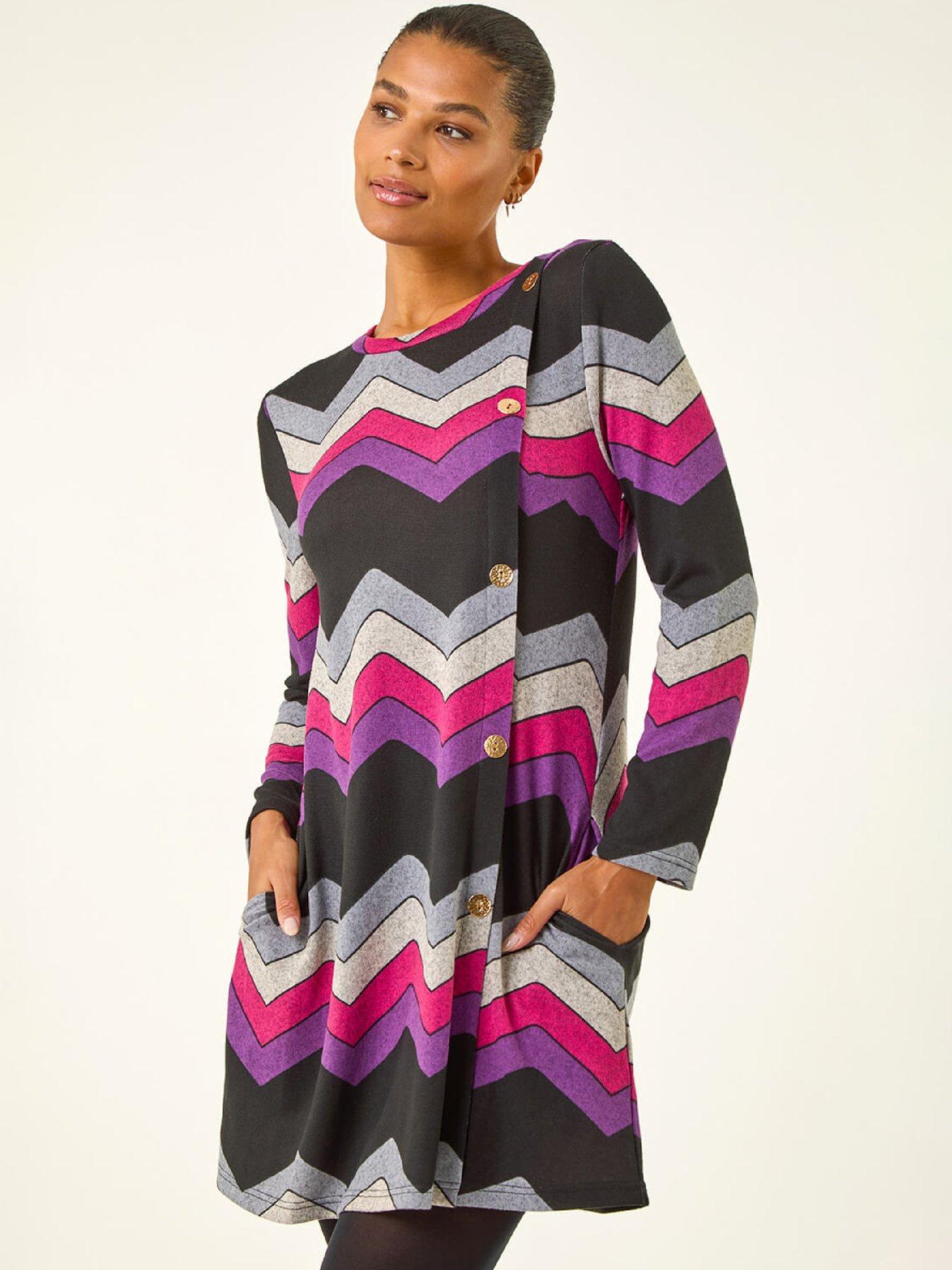 Image 1 of 5 of Roman Zig Zag Side Button Dress - Purple