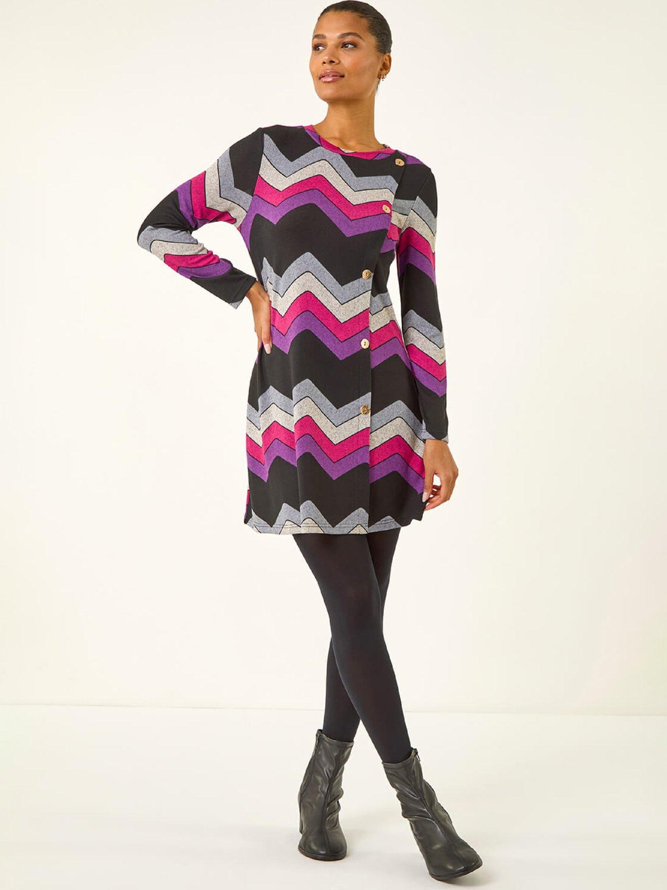 Image 3 of 5 of Roman Zig Zag Side Button Dress - Purple