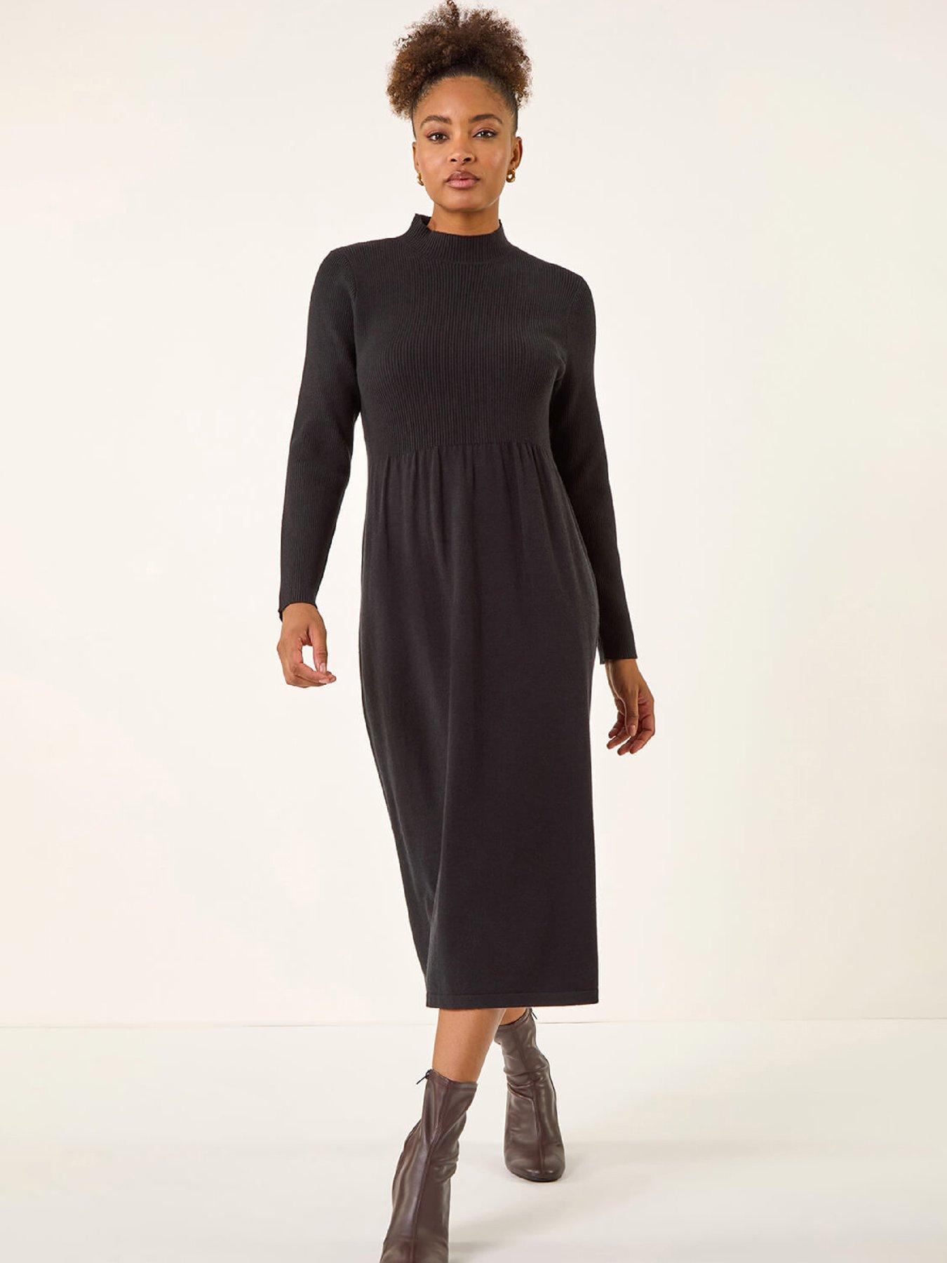 roman-ribbed-knit-high-neck-midi-dress-blackfront