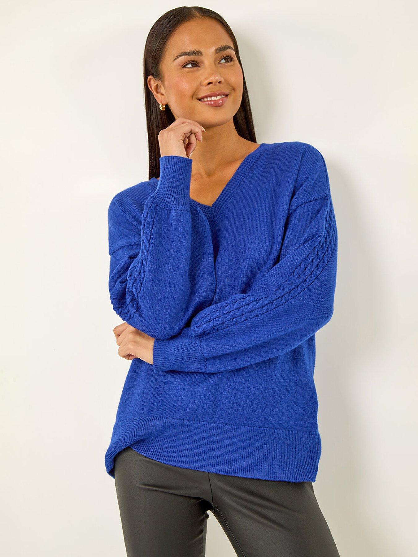 Image 1 of 5 of Roman Petite Contrast Sleeve Knit Jumper - Royal Blue