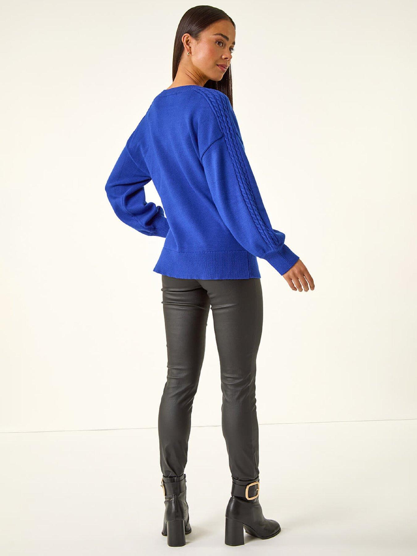 Image 2 of 5 of Roman Petite Contrast Sleeve Knit Jumper - Royal Blue