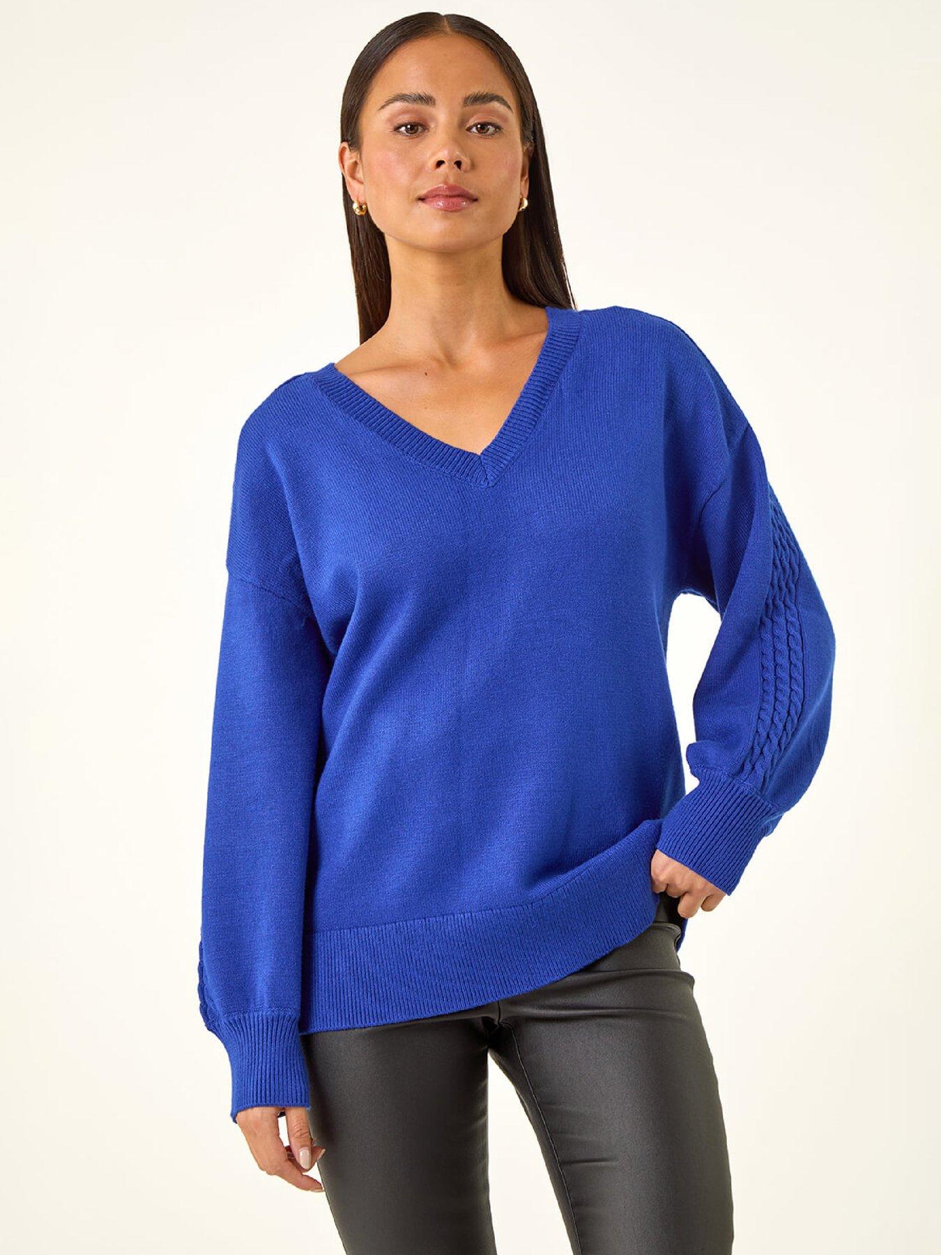 Image 5 of 5 of Roman Petite Contrast Sleeve Knit Jumper - Royal Blue