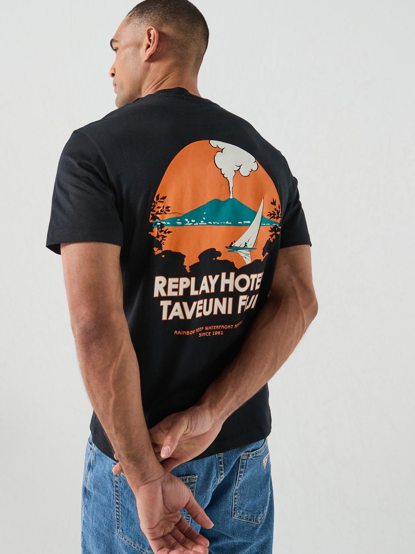 Replay Hotel Fiji Back Graphic T-Shirt - Black