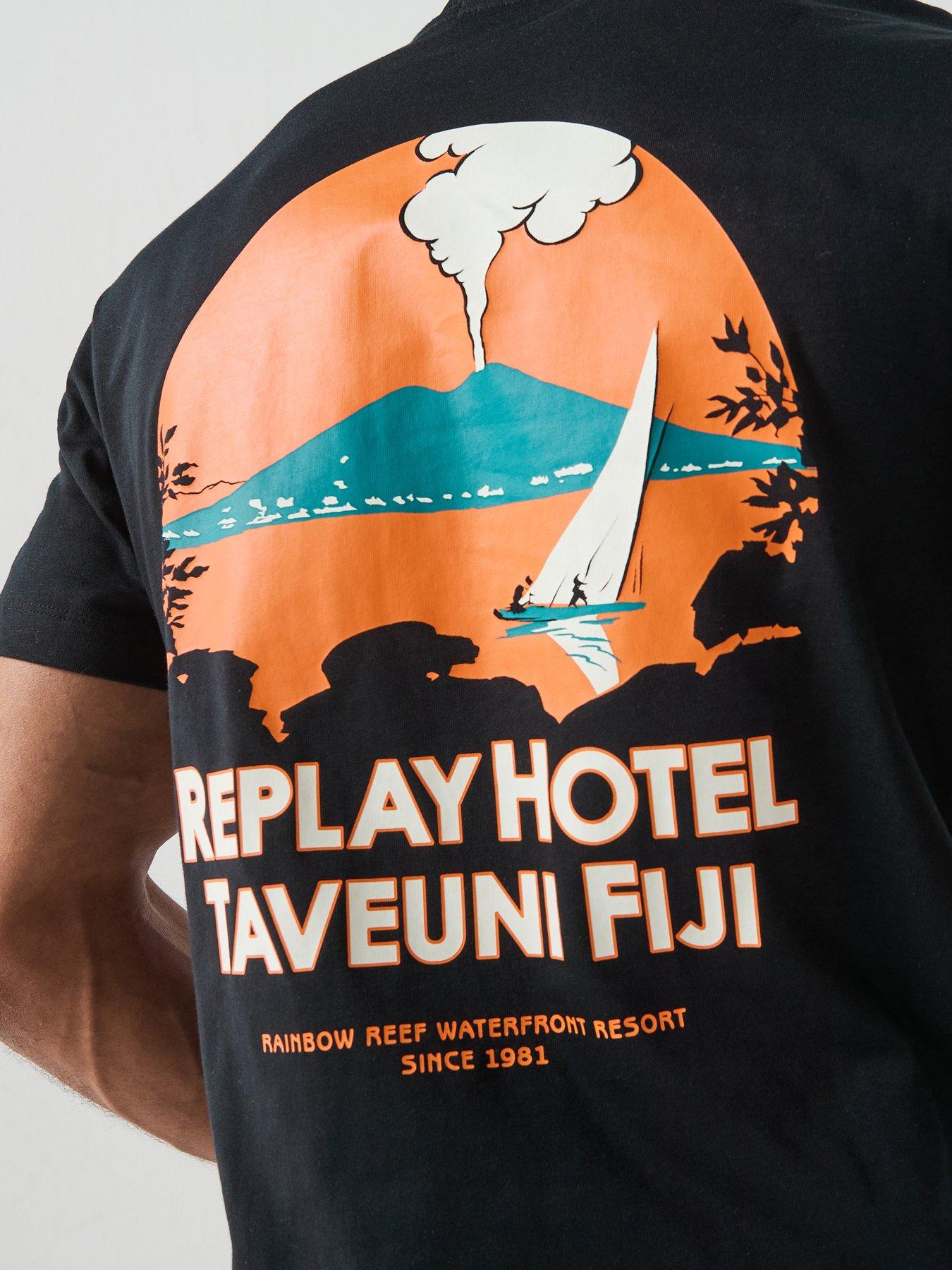 Image 5 of 6 of Replay Hotel Fiji Back Graphic T-Shirt - Black