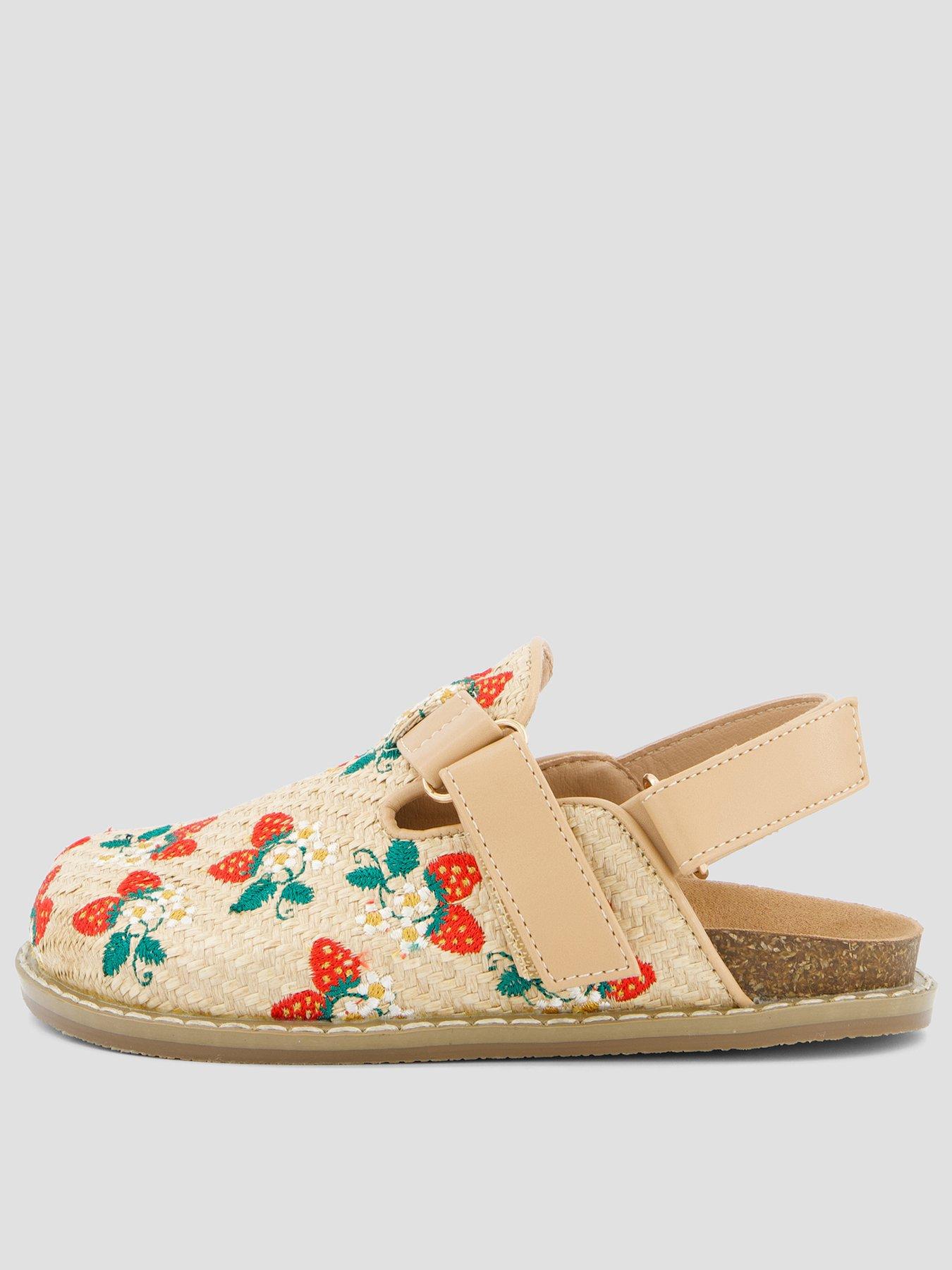 The Very Collection Strawberry Embroidered Raffia Mule - Multi