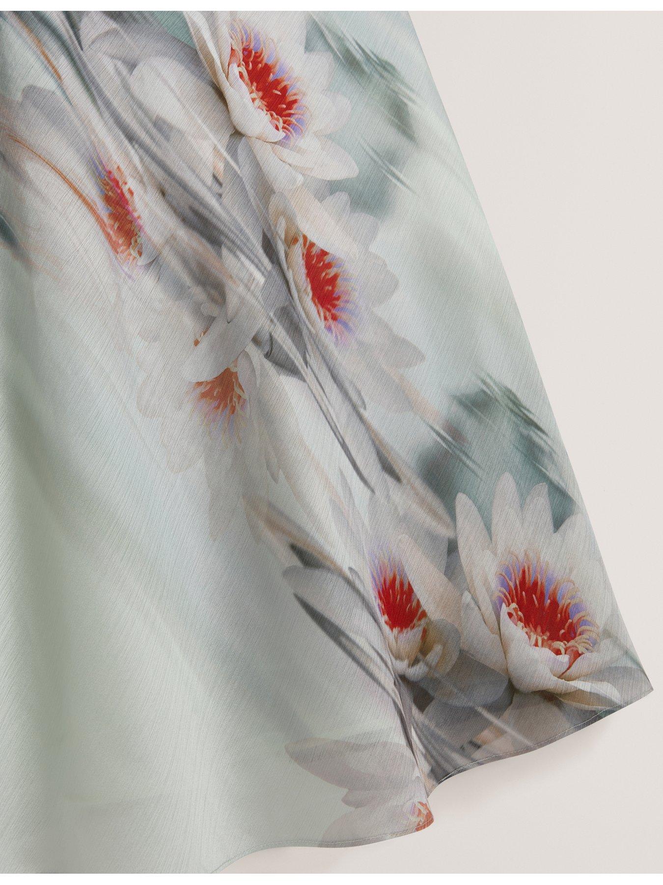 Image 4 of 6 of Ted Baker Draped Neck Printed Midi Dress - Green